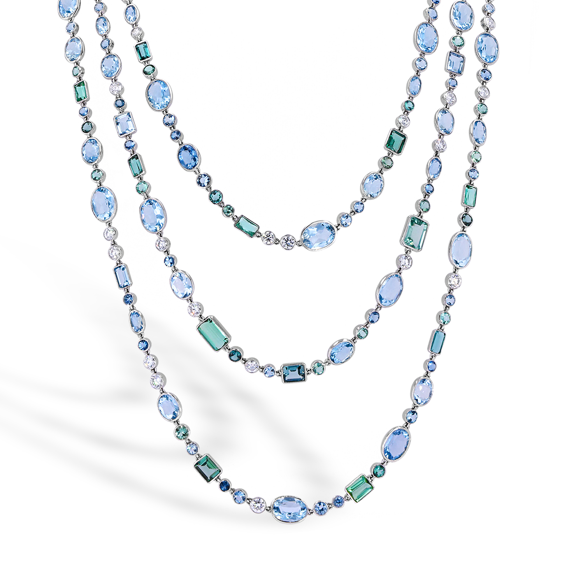 Masterpiece 180cm Aquamarine and Tourmaline Necklace Oval and Emerald Cut, Spectacle Set_2