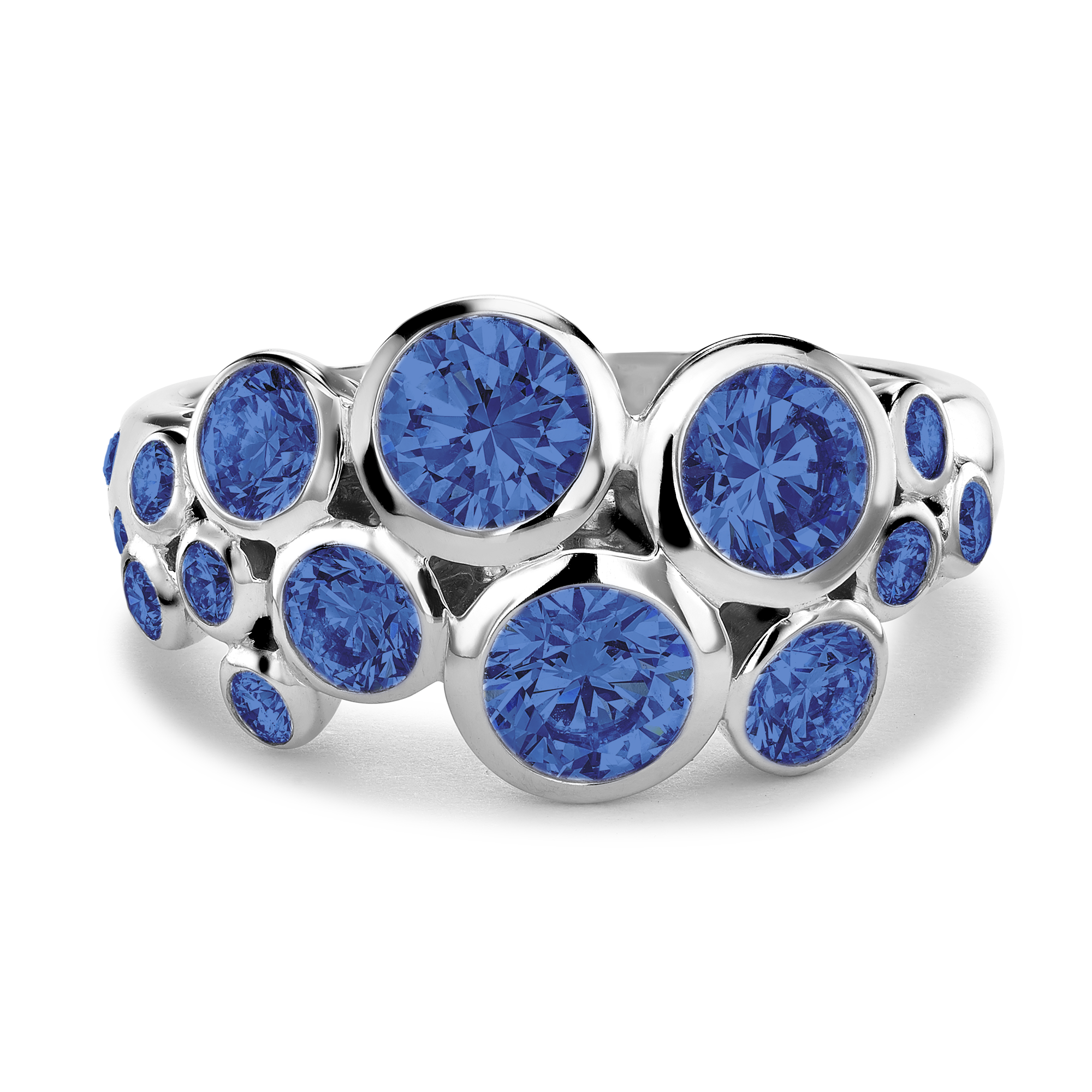 Bubbles Blue Sapphire Cocktail Ring Brilliant Cut, Rubover Set_2