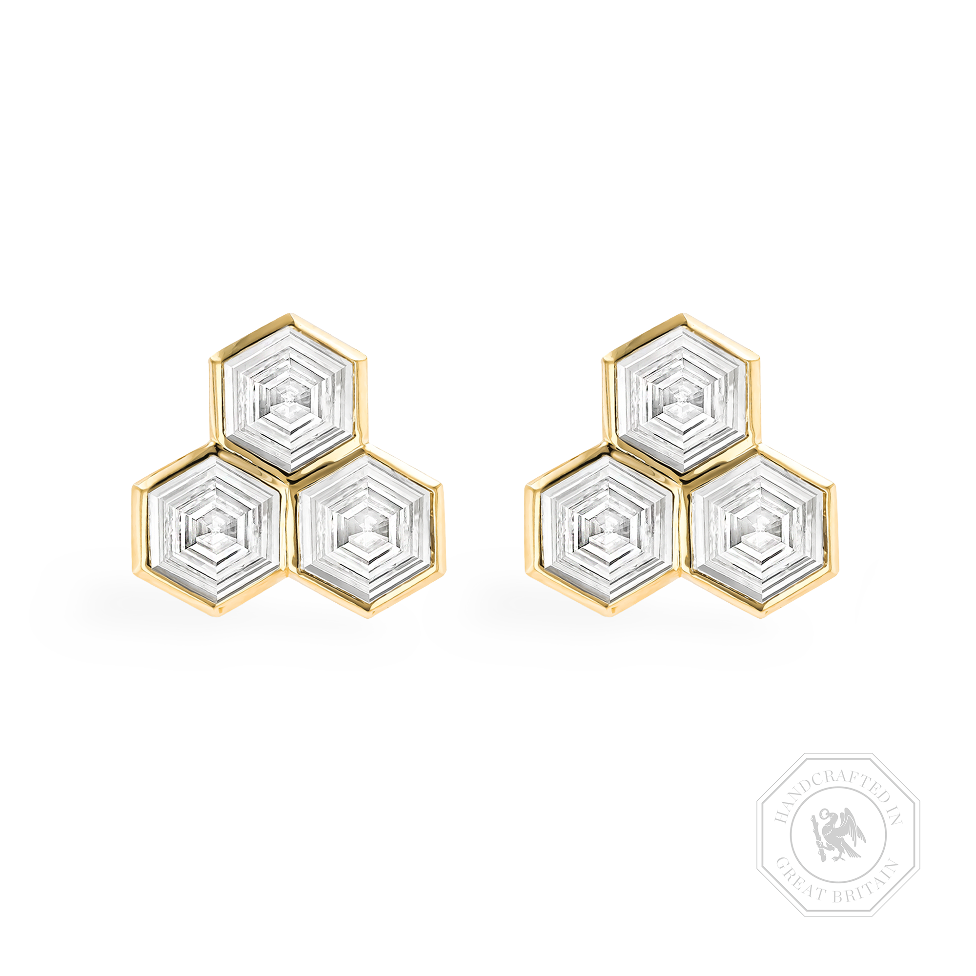 Honeycomb Diamond Trilogy Earrings Hexagonal Cut, Rubover Set_1
