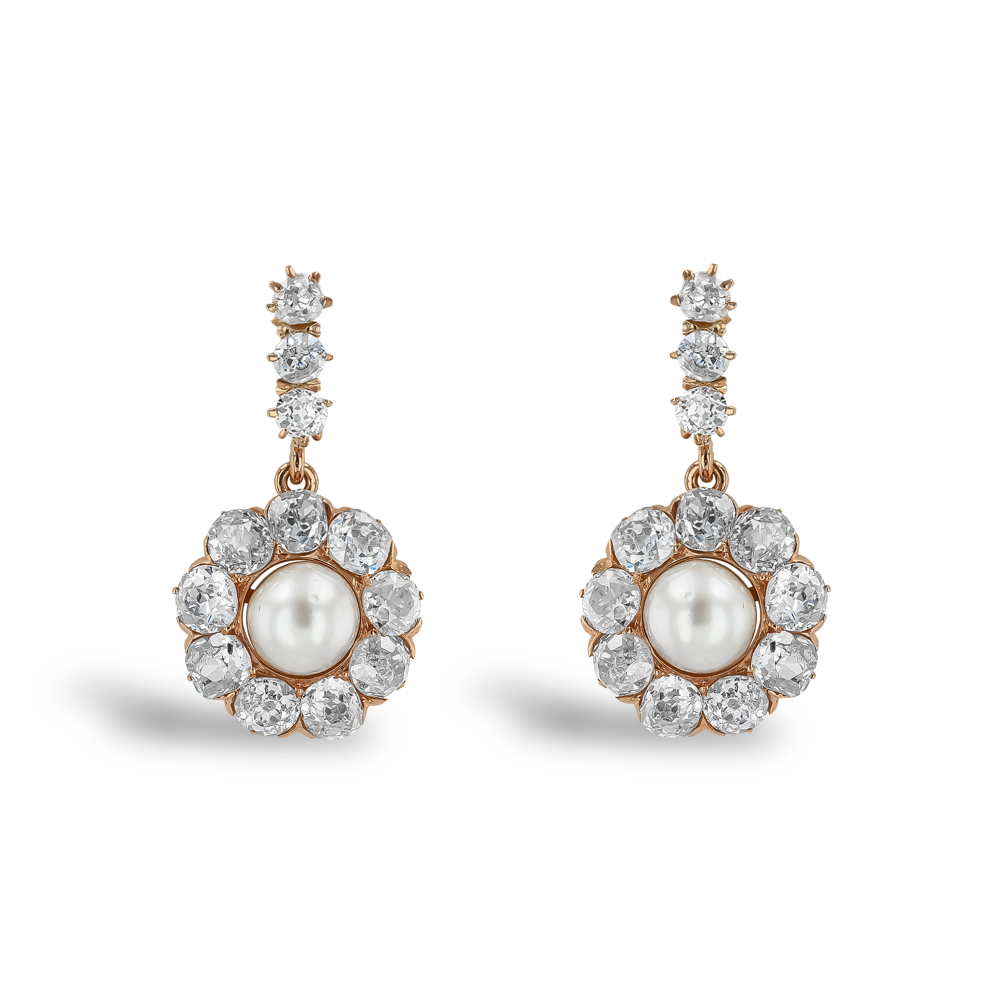 Victorian Natural Pearl Earrings Natural Pearl Earrings, with Diamond Surrounds_1