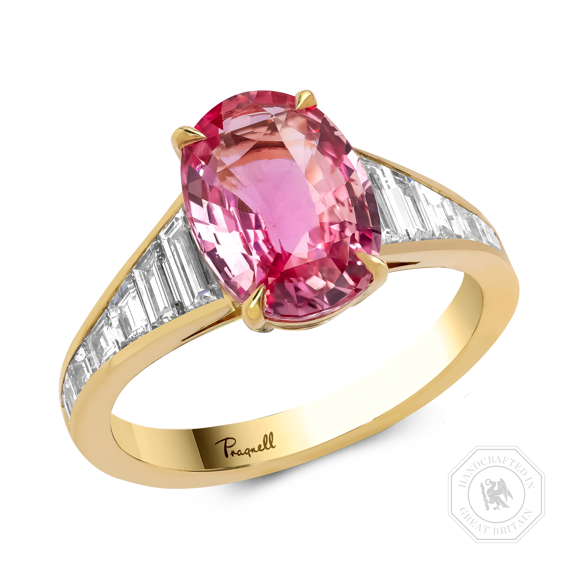 Masterpiece 3.09ct Sri Lankan Padparadscha Sapphire and Diamond Ring Oval & Baguette Cut, Claw & Channel Set_1