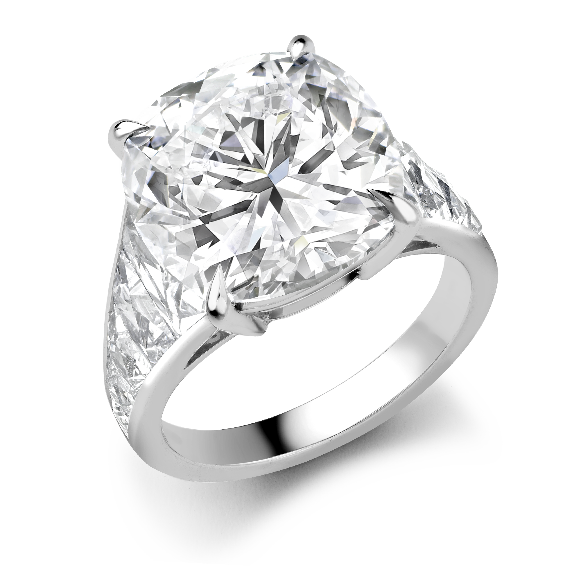 Masterpiece Pragnell Setting Diamond Ring with Tapered French Cut Diamond Shoulders Antique Cushion Cut, Four Claw Set, GIA Certified_1