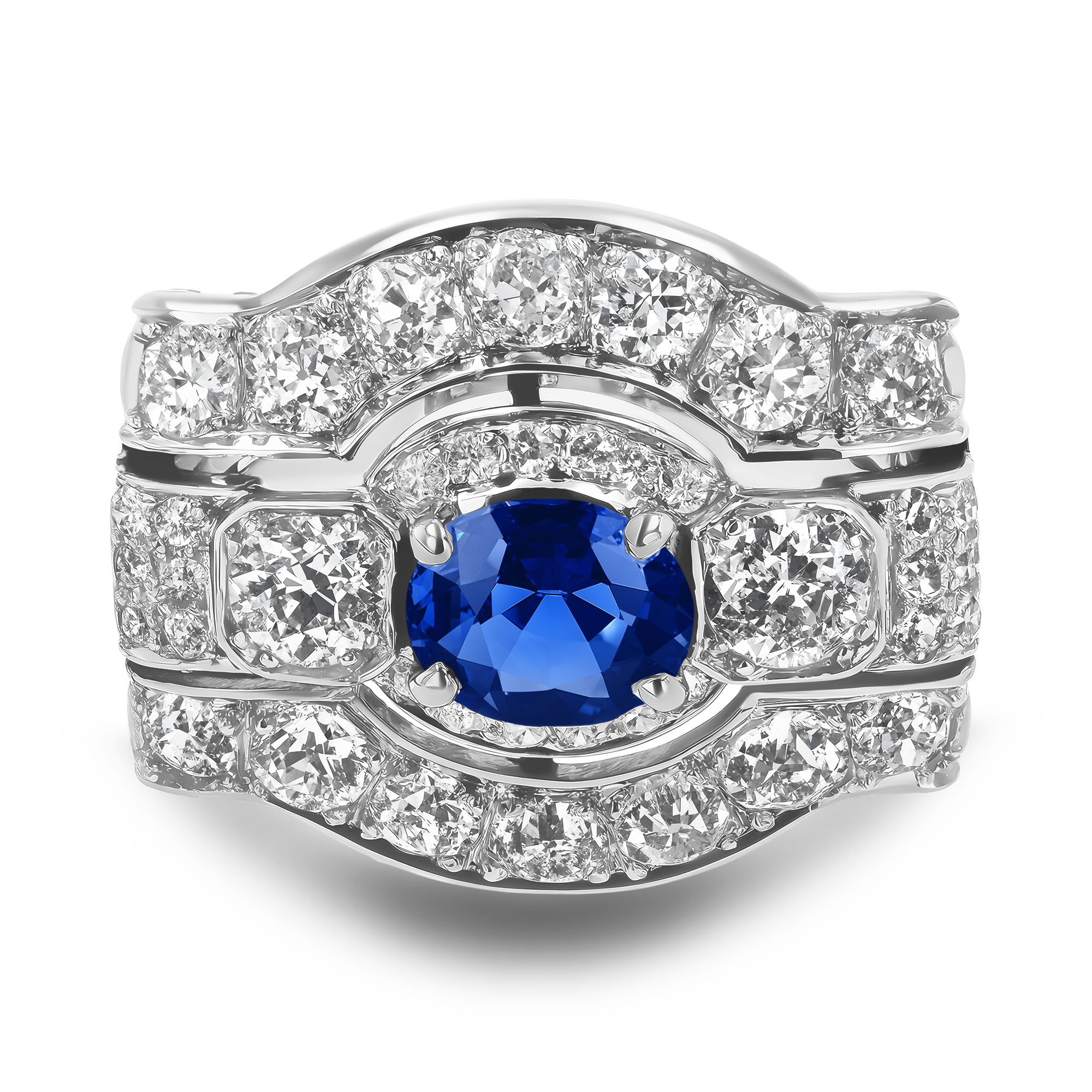 Art Deco 0.85ct Sapphire and Diamond Cocktail Ring Oval Cut, Claw Set_2