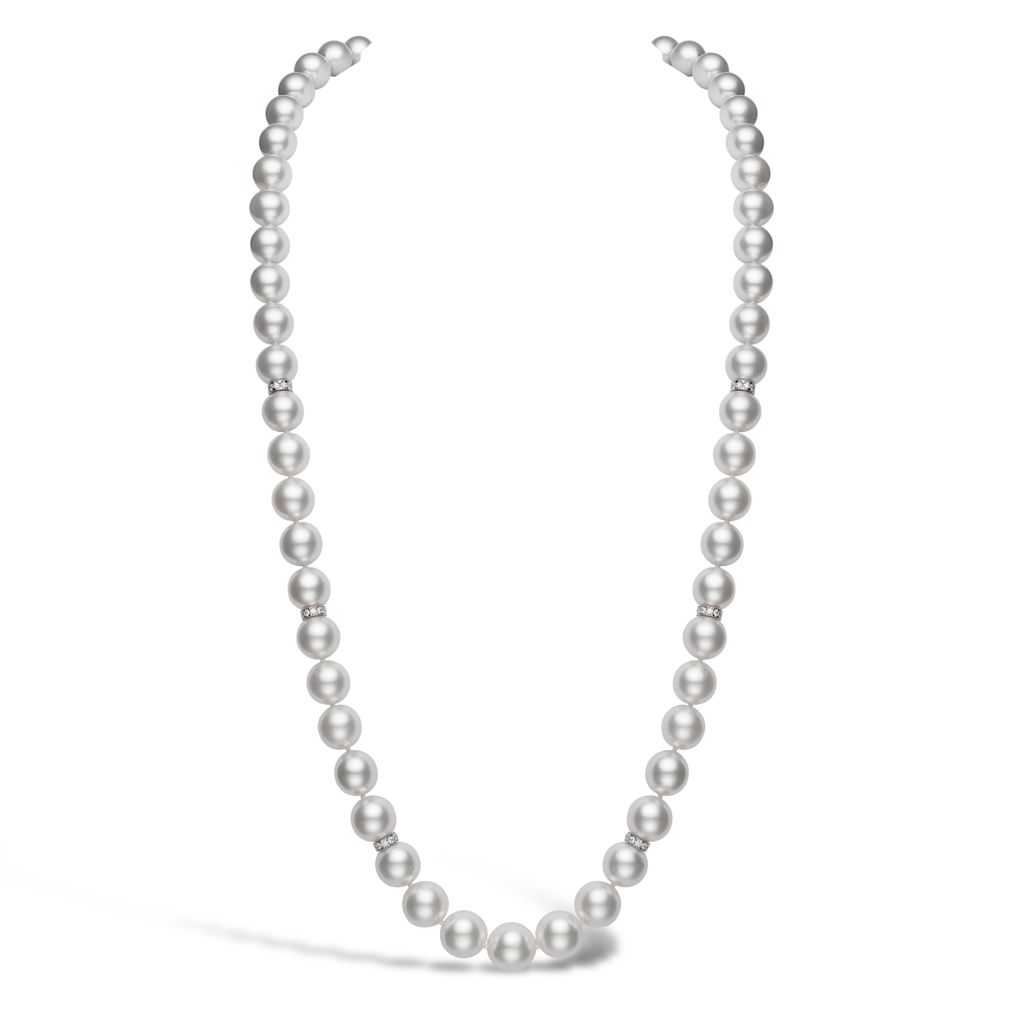 South Sea Pearl Necklace with Six Rondell Brillaint Cut Diamond Spacers 11.2mm-14.2mm_1