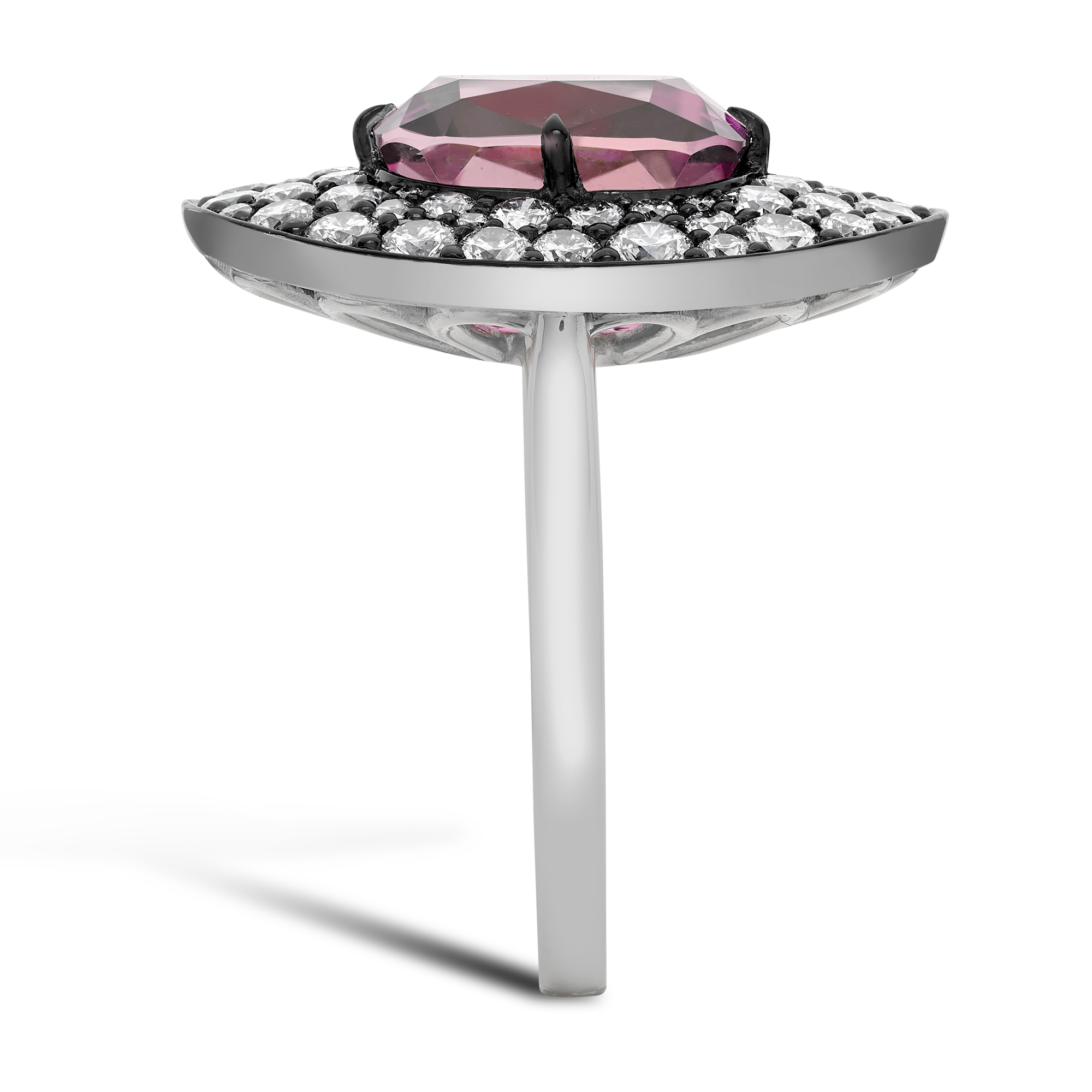 Snowstorm Pink Tourmaline & Diamond Ring Cushion & Brilliant Cut, Claw Set_4