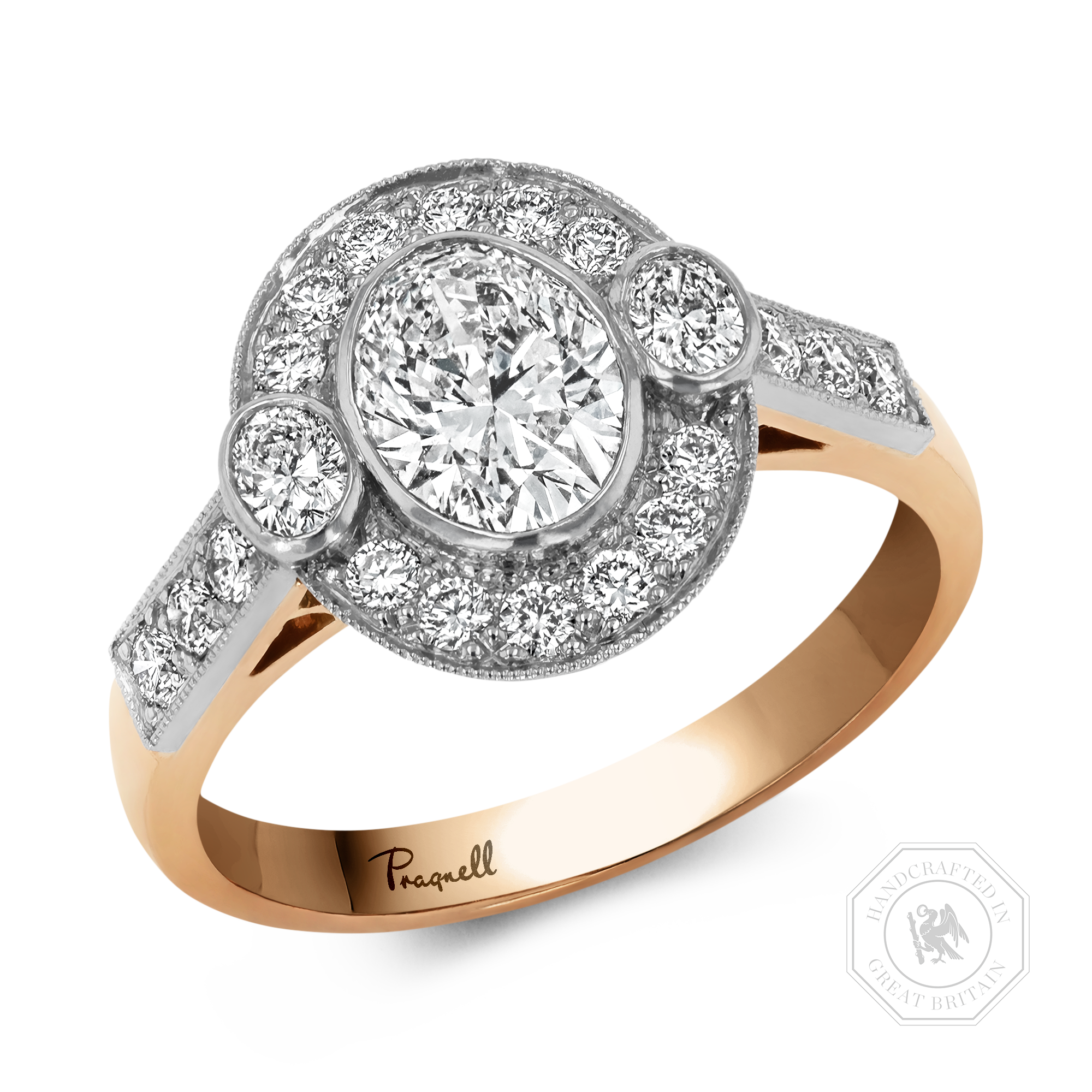 Oval Cut 0.96ct Diamond Cluster Ring Oval Cut, Millegrain Set_1