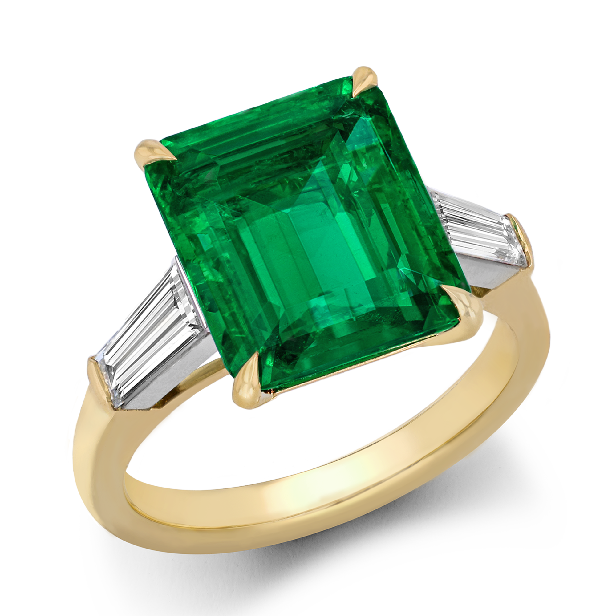 Masterpiece Regency Setting Colombian Emerald Ring Rectangular Step & Baguette Cut, Claw Set_1