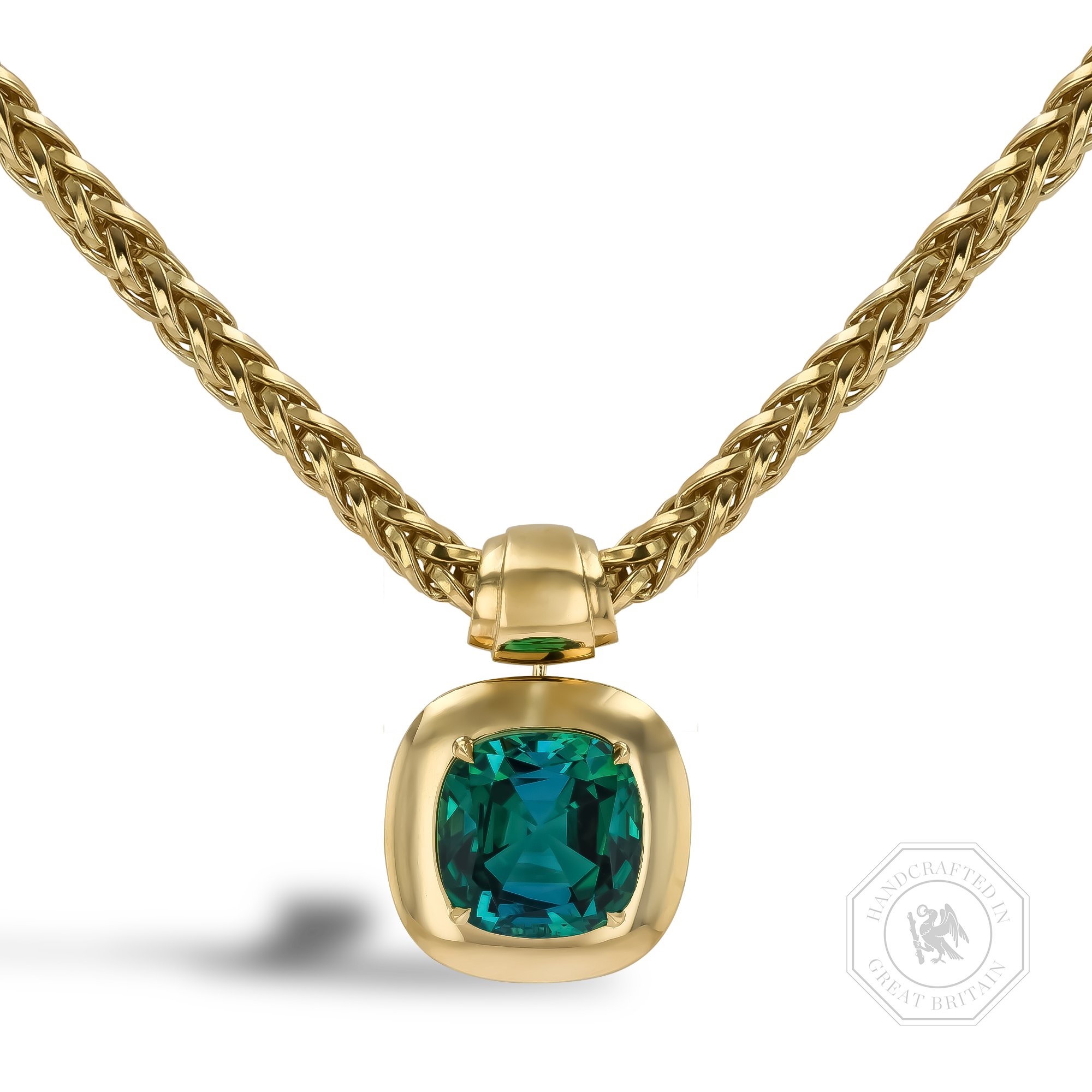 Masterpiece Portrait Setting 15.46ct Nigerian Tourmaline Pendant Cushion Modern Cut, Rubover Set_1