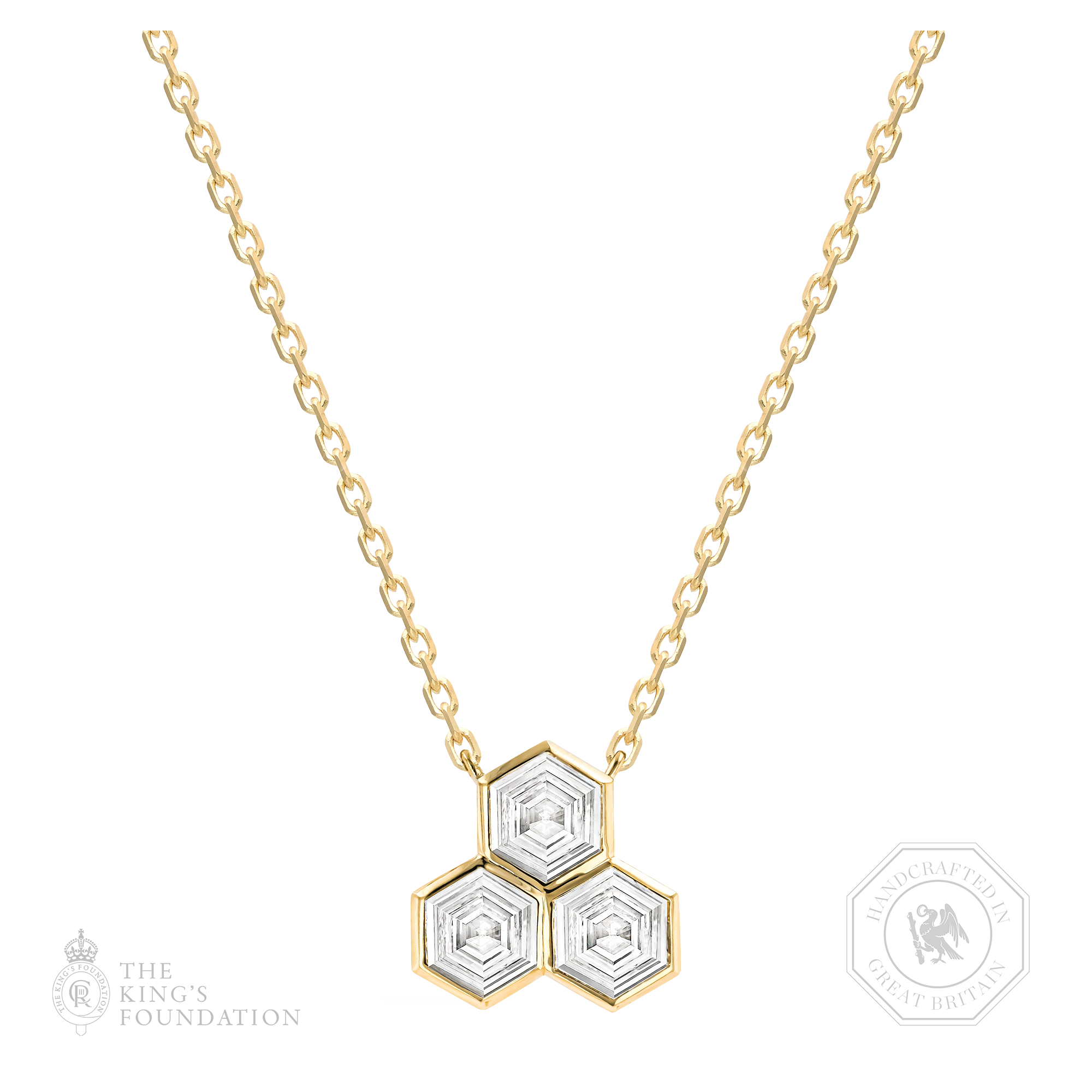 Honeycomb 0.54ct Diamond Trilogy Pendant Hexagonal Cut, Rubover Set_1