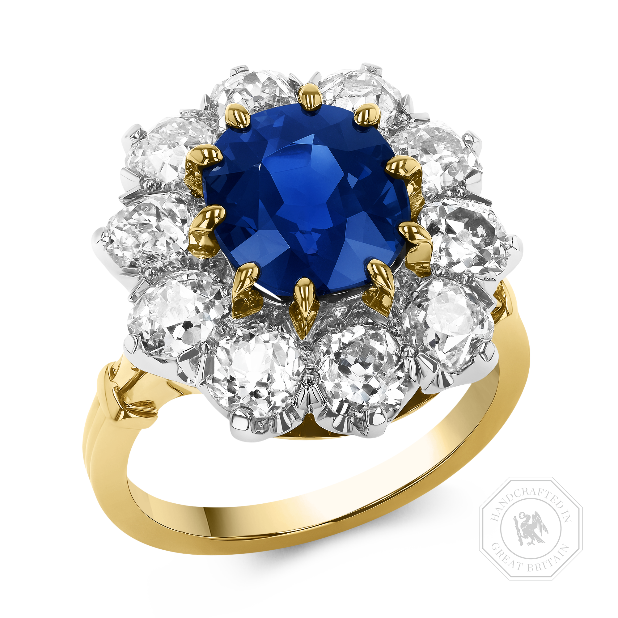 Masterpiece Cushion Cut 4.147ct Kashmir Sapphire Cluster Ring Cushion Antique Cut, Claw Set_1