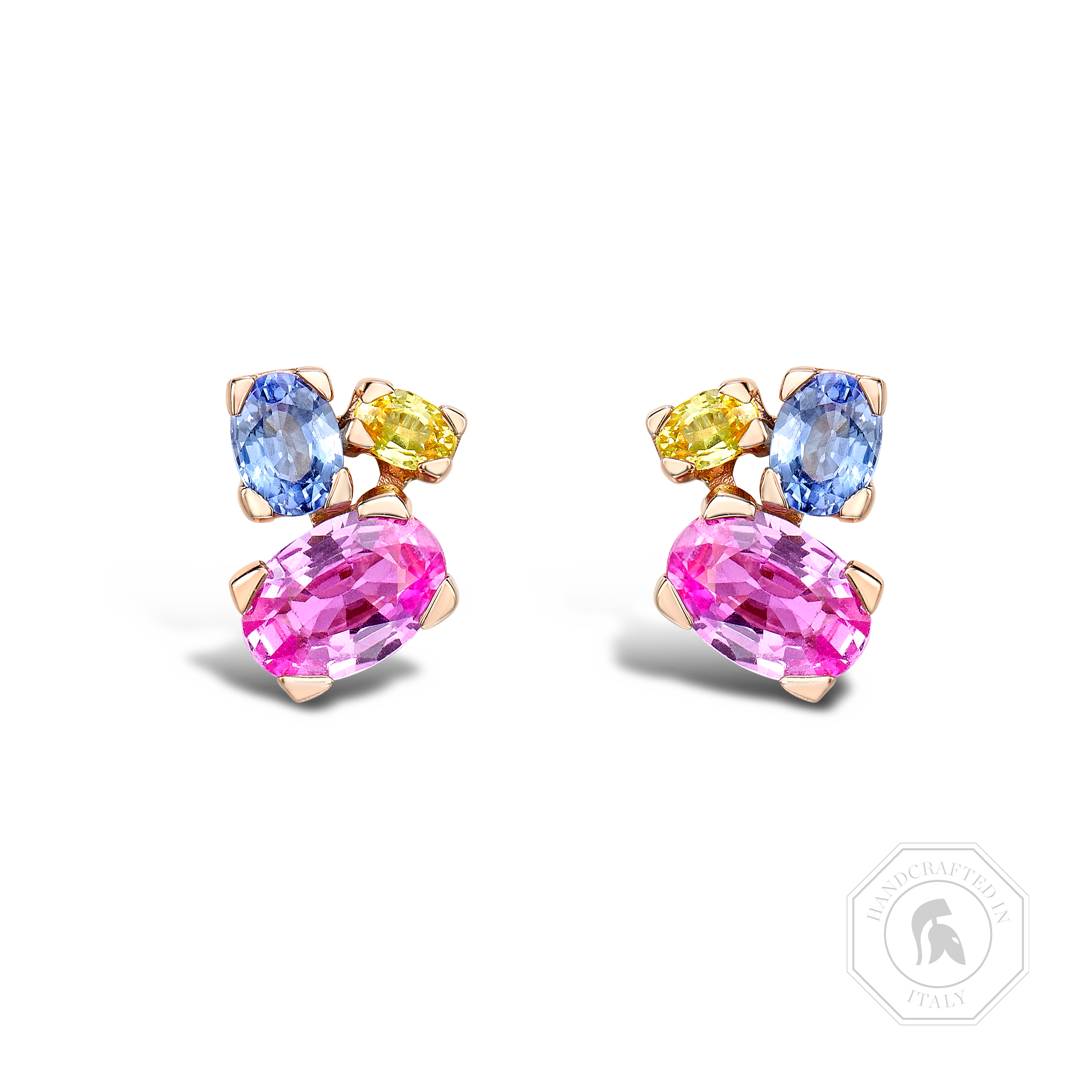 Rainbow Rose Gold Multi Sapphire Stud Earrings Oval Cut, Claw Set_1