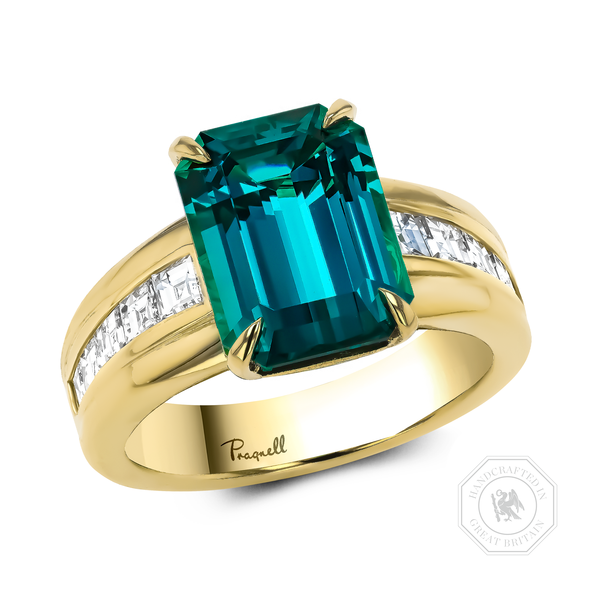 Masterpiece Manhattan 4.45ct Namibian Indicolite Tourmaline Ring Emerald Cut, Claw Set_1