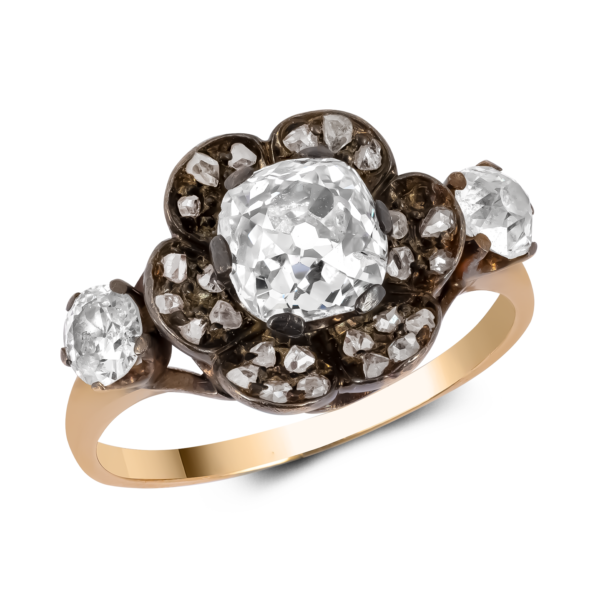Victorian Old Mine Cut Diamond Ring Old & Rose Cut, Claw Set_1