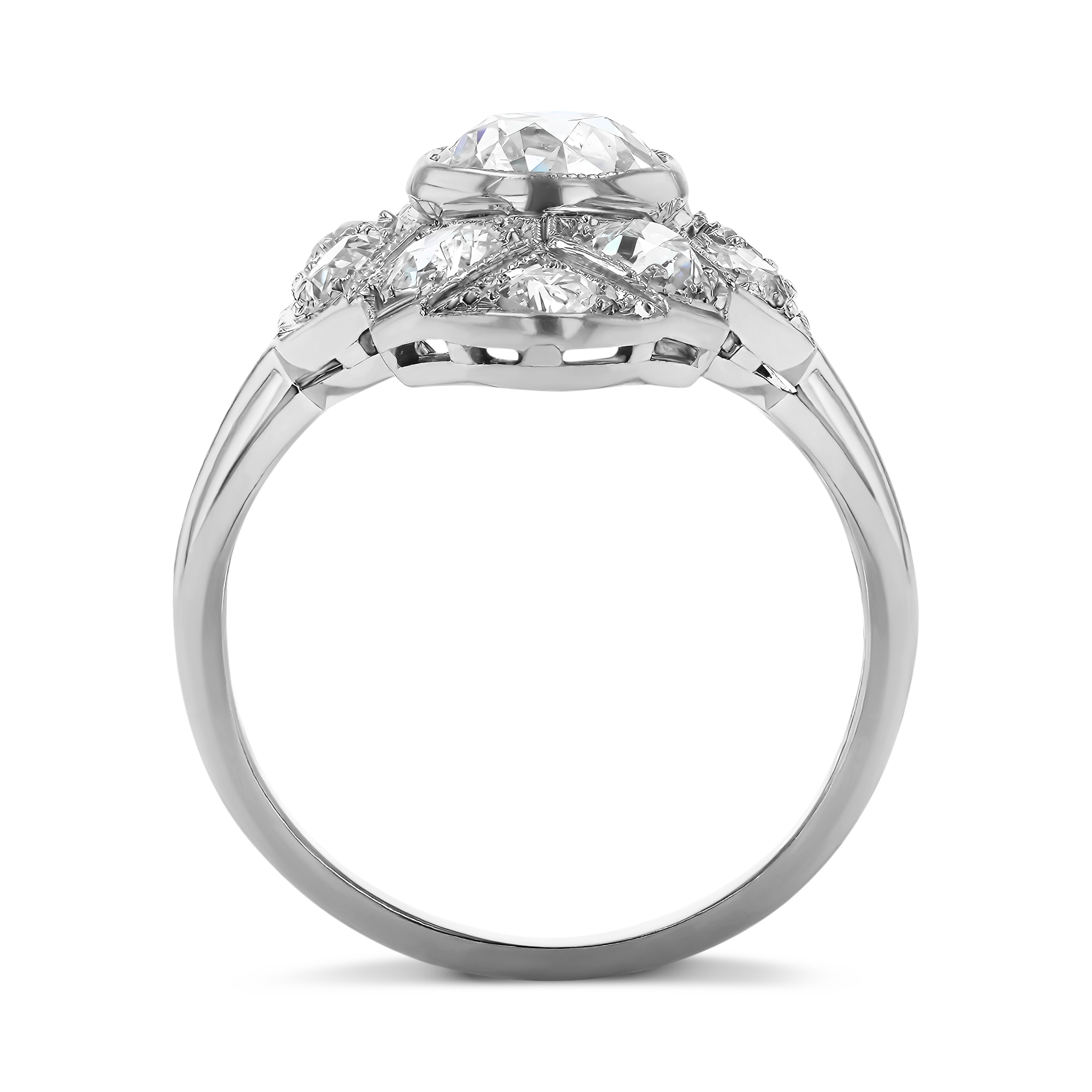 Edwardian Old Cut 0.95ct Diamond Plaque Ring Old European Cut, Rubover Set_3