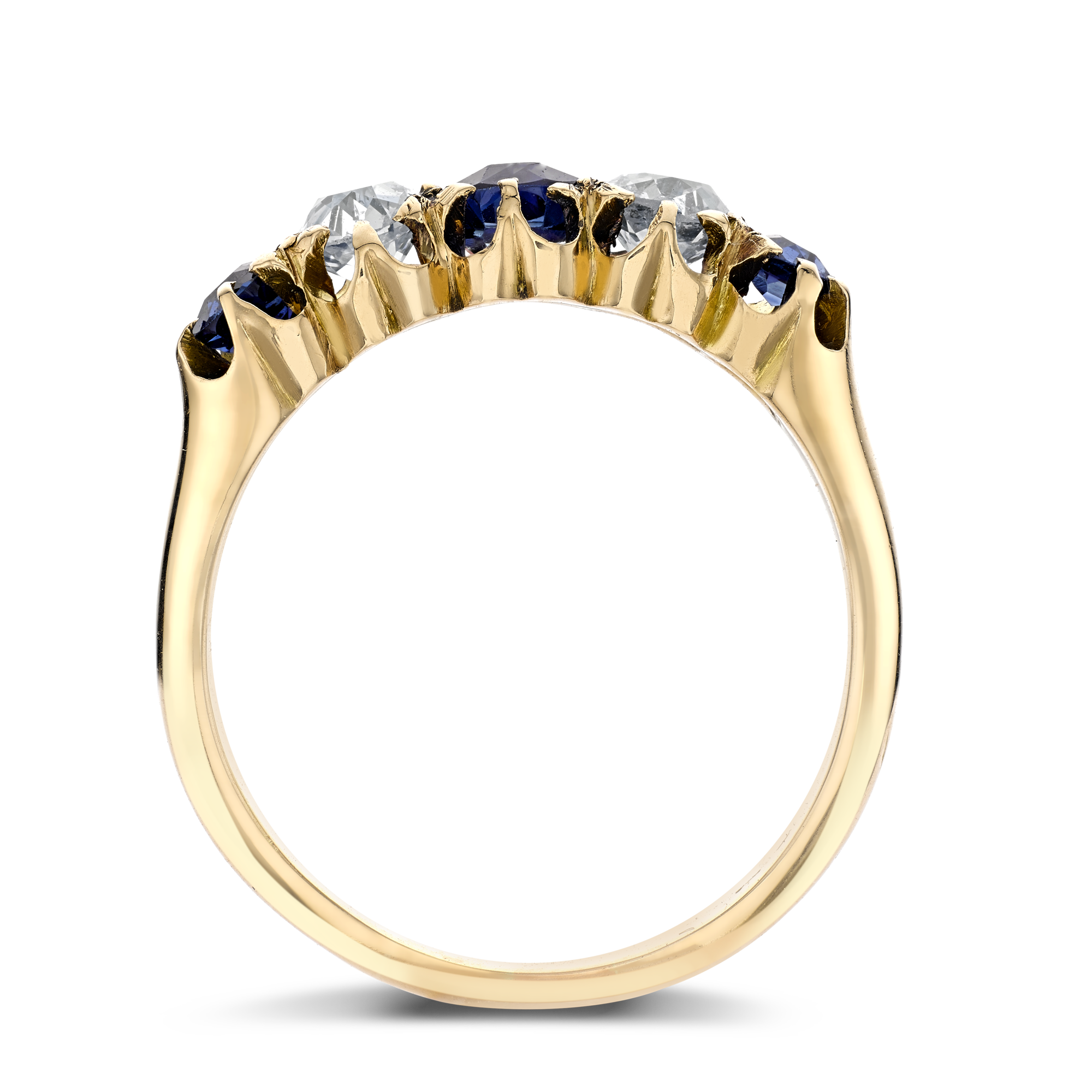 Victorian Sapphire & Diamond Five Stone Ring Brilliant & Old Cut, Claw Set_3