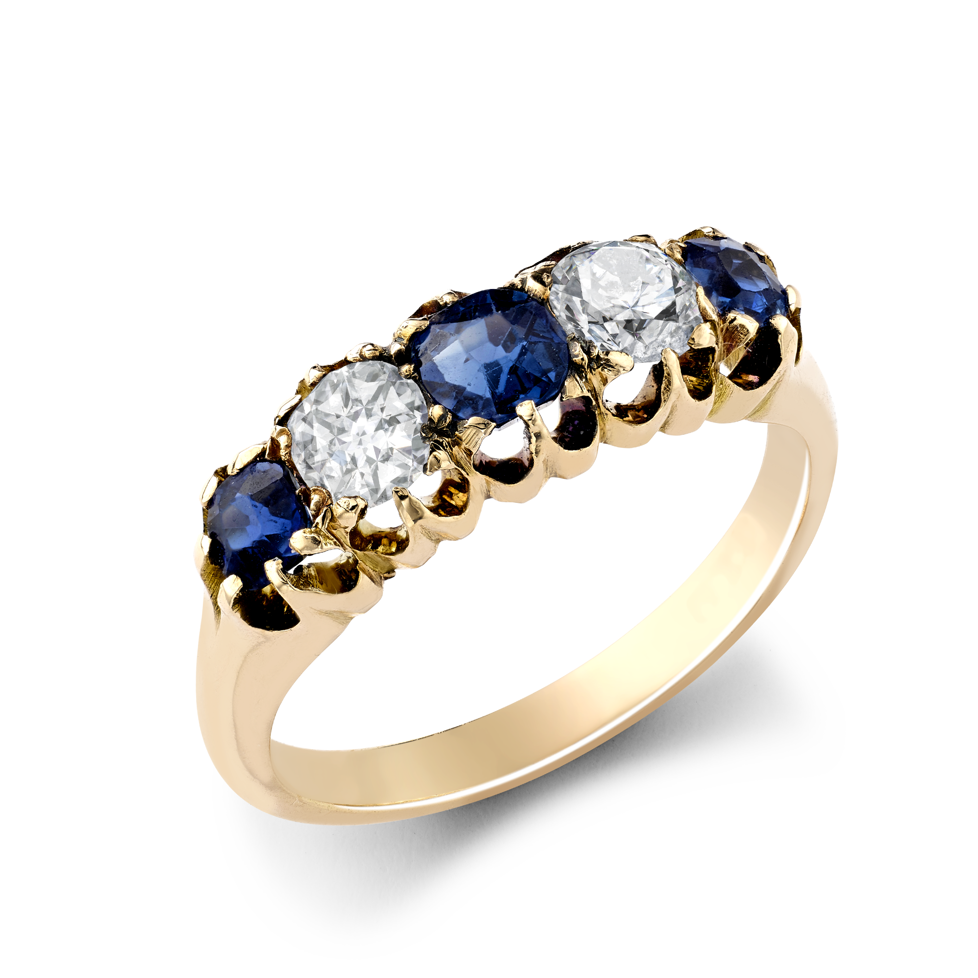 Victorian Sapphire & Diamond Five Stone Ring Brilliant & Old Cut, Claw Set_1