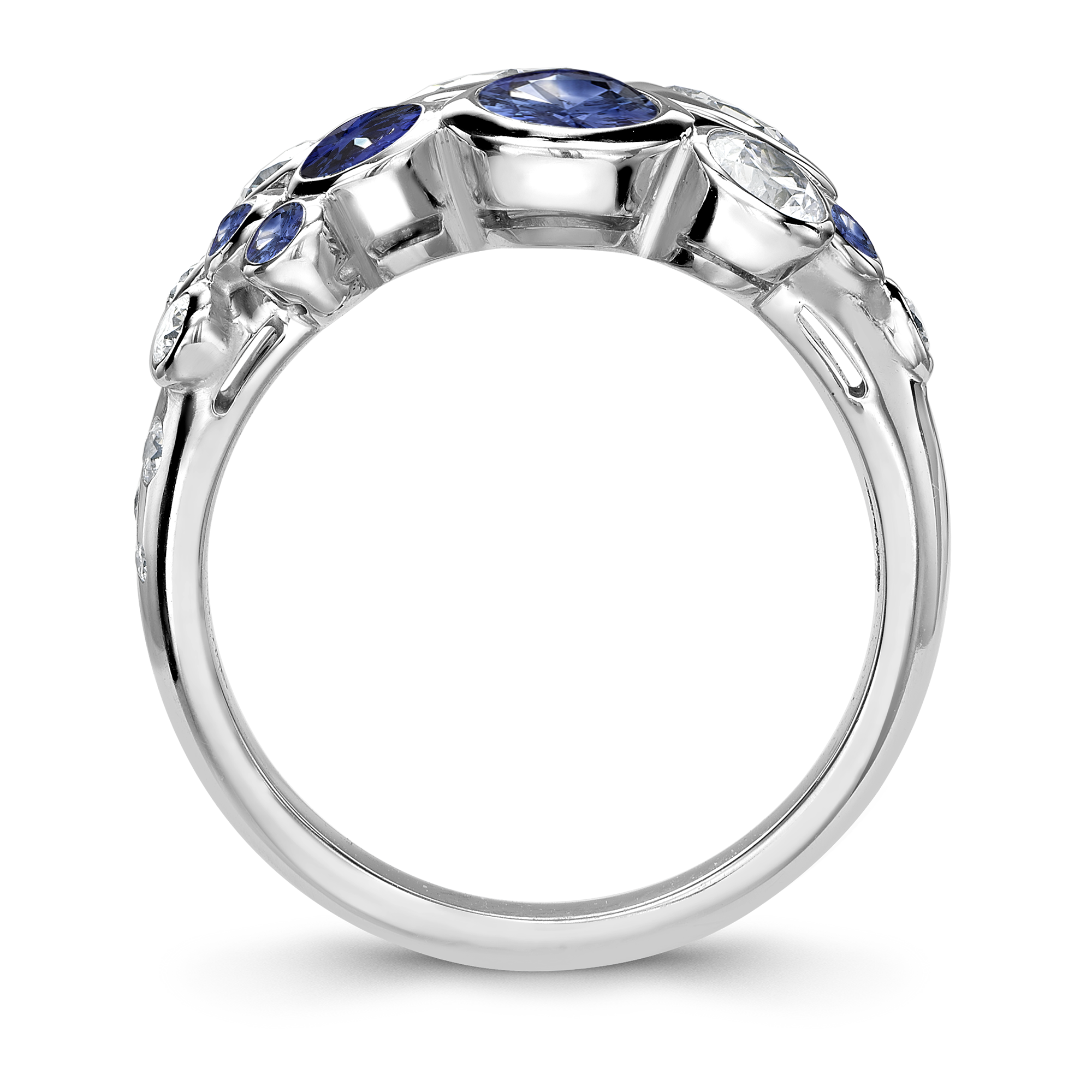 Bubbles Blue Sapphire and Diamond Dress Ring Brilliant Cut, Rubover Set_3