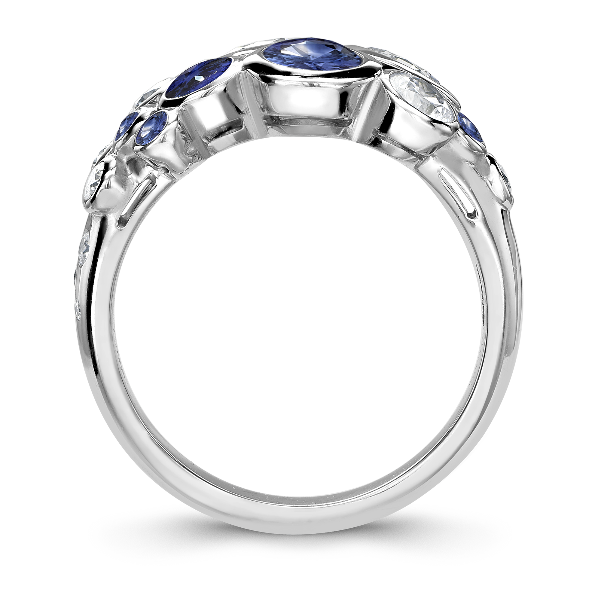 Bubbles Blue Sapphire and Diamond Dress Ring Brilliant Cut, Rubover Set_3