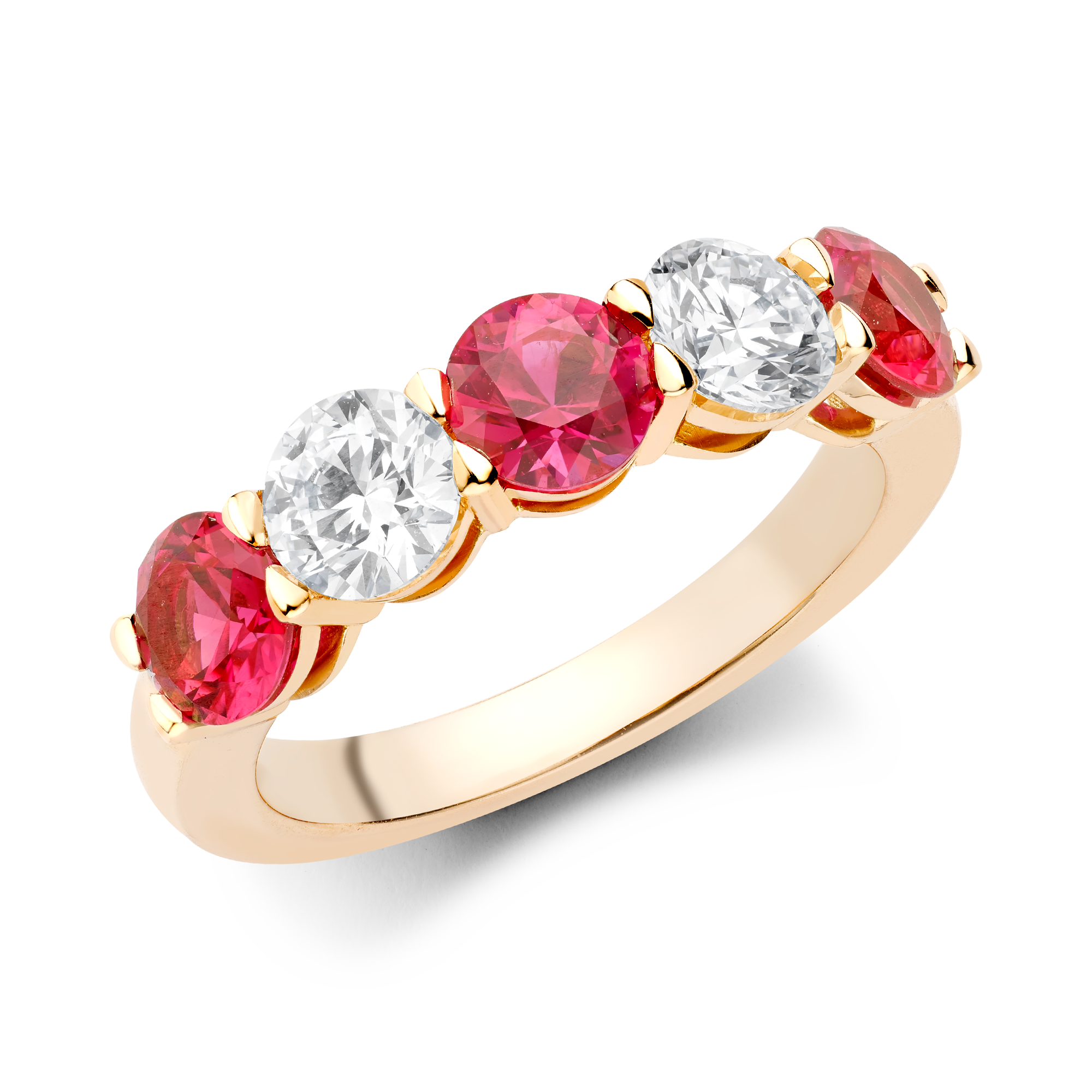 Five Stone Ruby and Diamond Ring Round Brilliant Cut, Claw Set_1