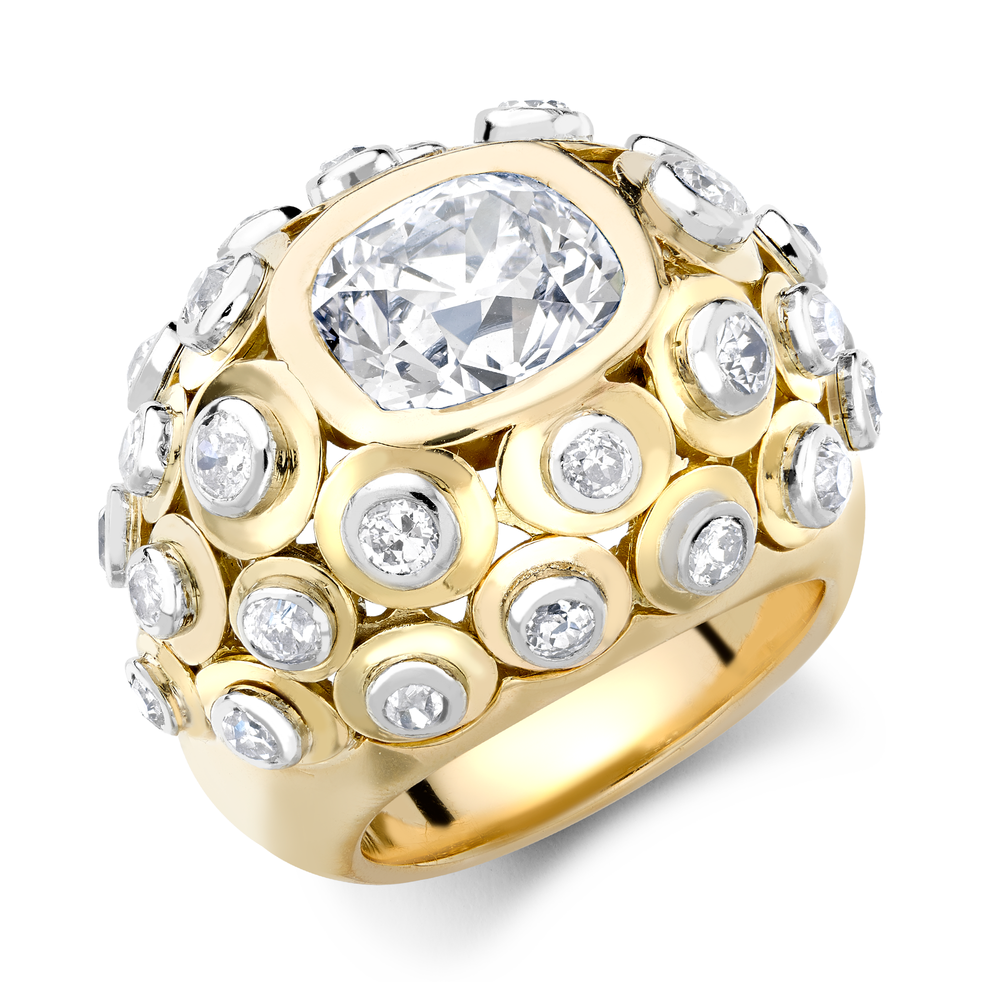 Cartier Paris Diamond Bombé Ring Old and Brilliant Cut, Rub Over Set_1