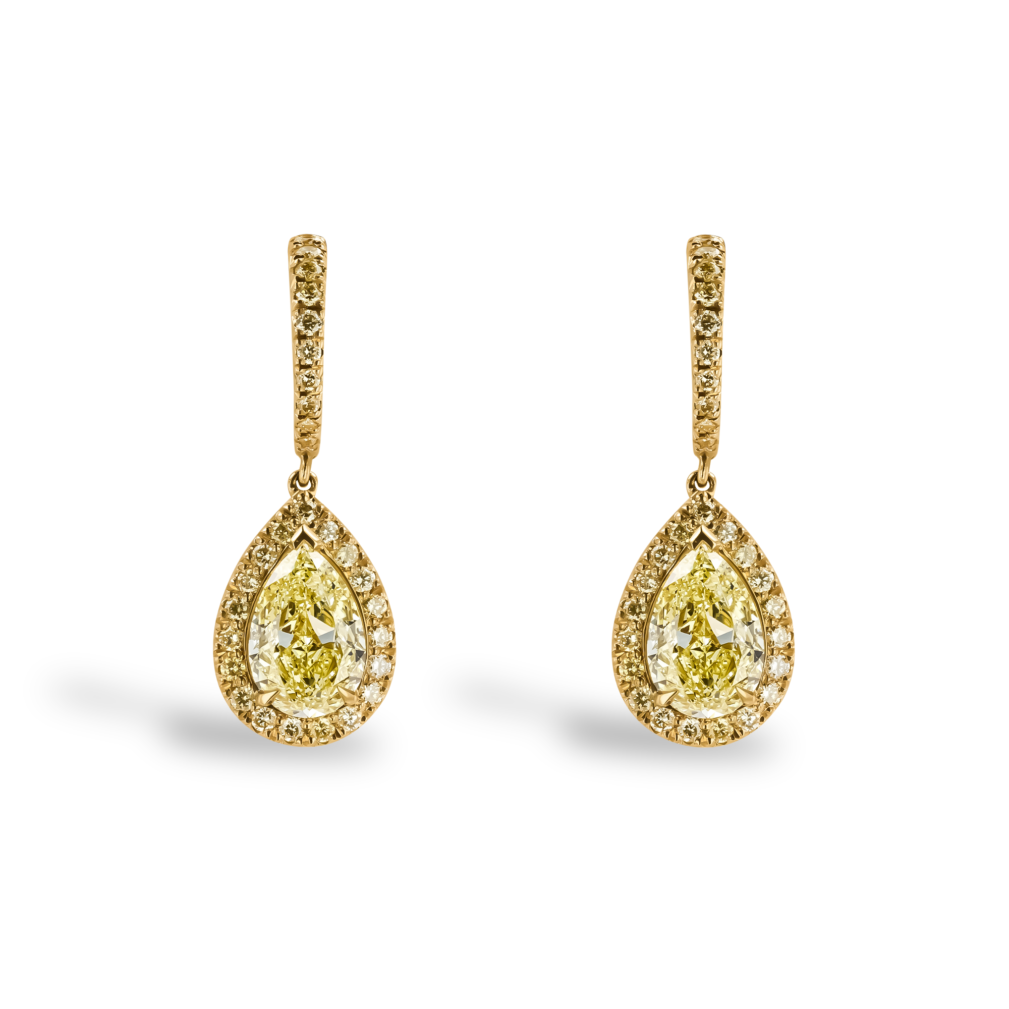 Celestial 2.11ct Fancy Yellow Diamond Drop Earrings Pear & Brilliant Cut, Claw Set_1