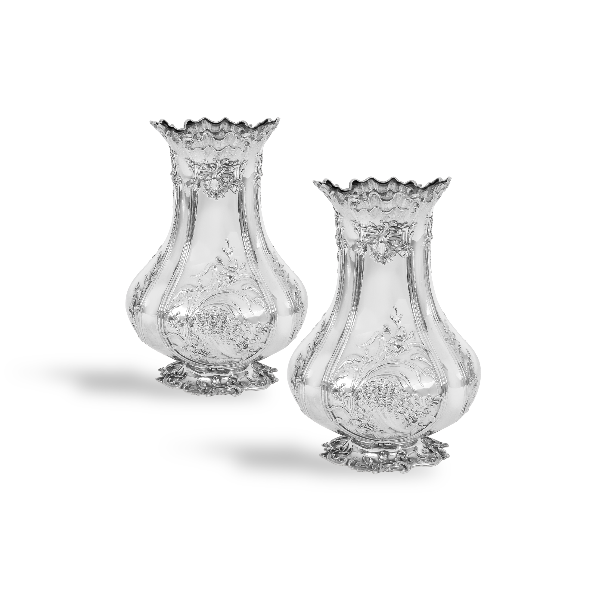 Silver Pair of Rococo Style Vases _1