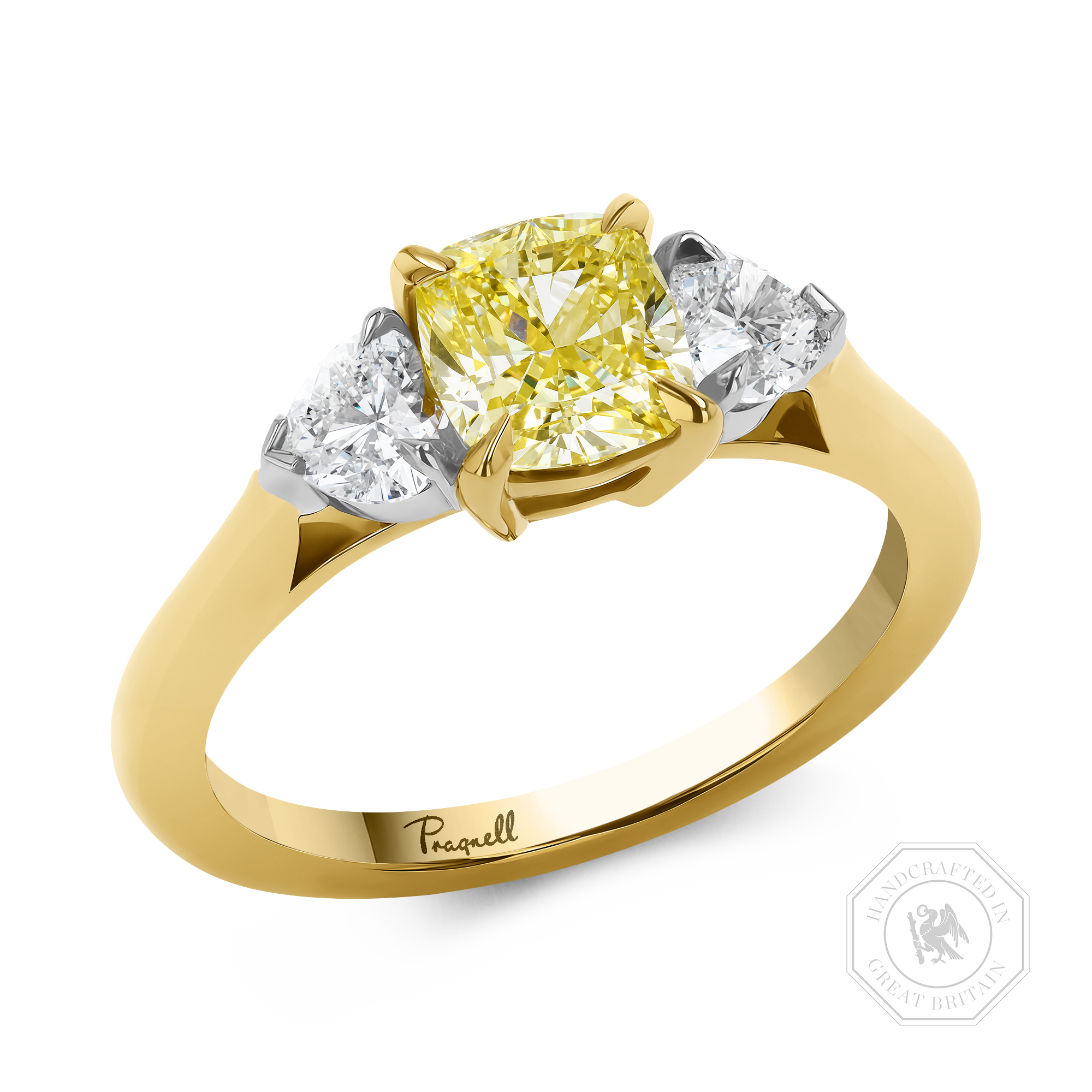 Venus Setting 1.21ct Fancy Yellow Diamond Three Stone Ring Cushion & Heart Cut, Claw Set_1