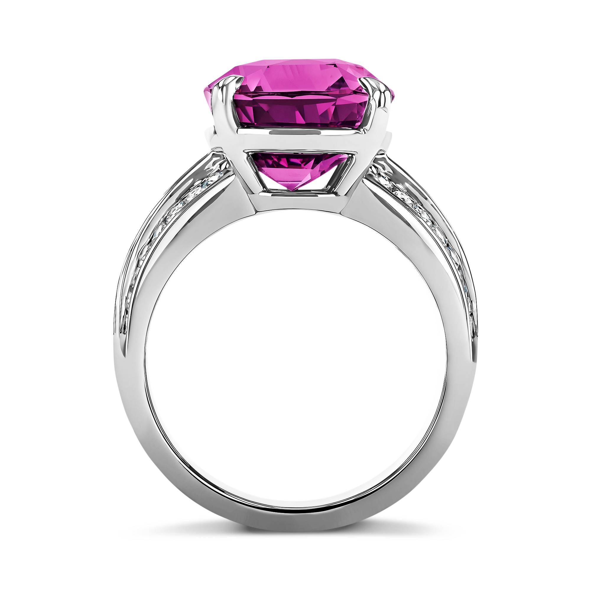 Masterpiece Hot Pink Sapphire Ring Cushion, French & Carre Cut, Manhattan Diamond Settingt_3