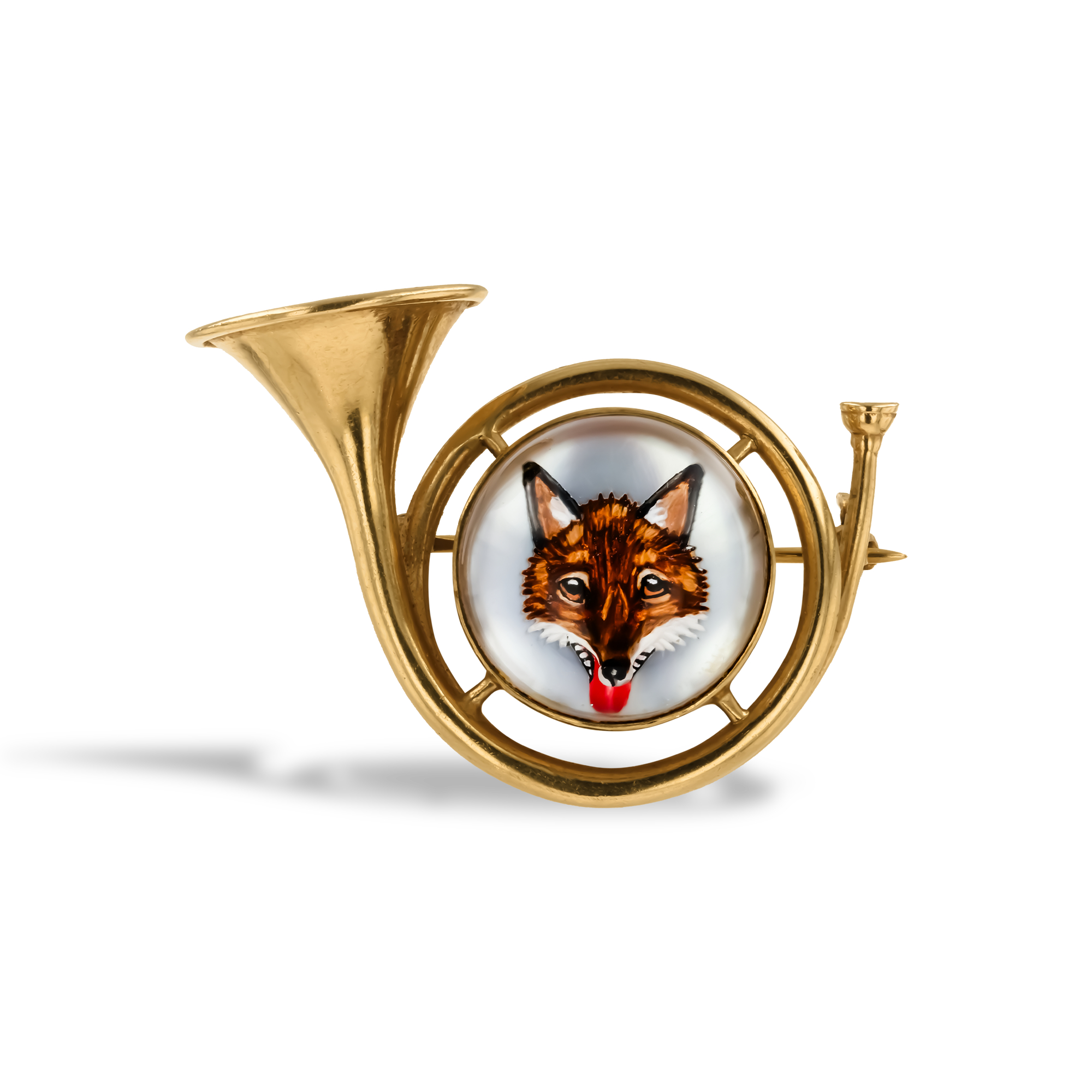 Art Deco Fox Head Hunting Horn Brooch _1