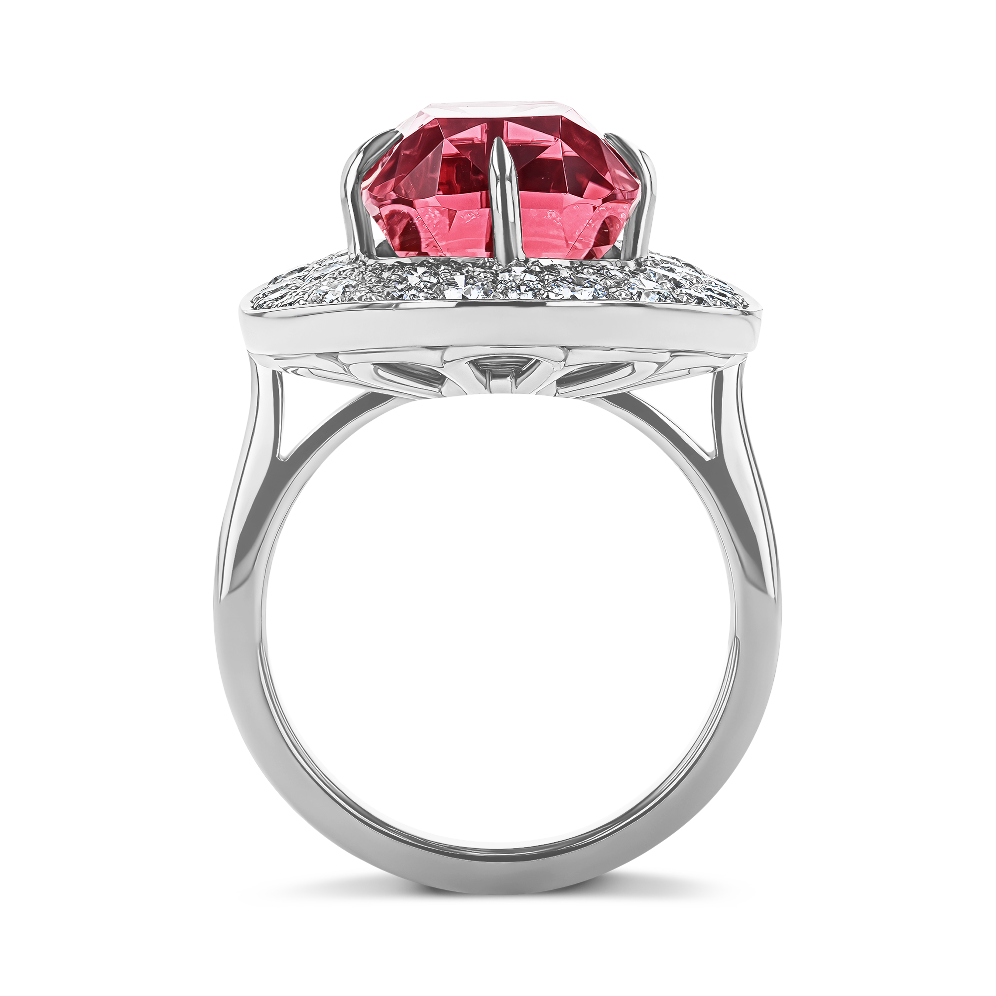 Snowstorm 8.08ct Peach Tourmaline and Diamond Cocktail Ring Cushion modern cut, Claw set_3