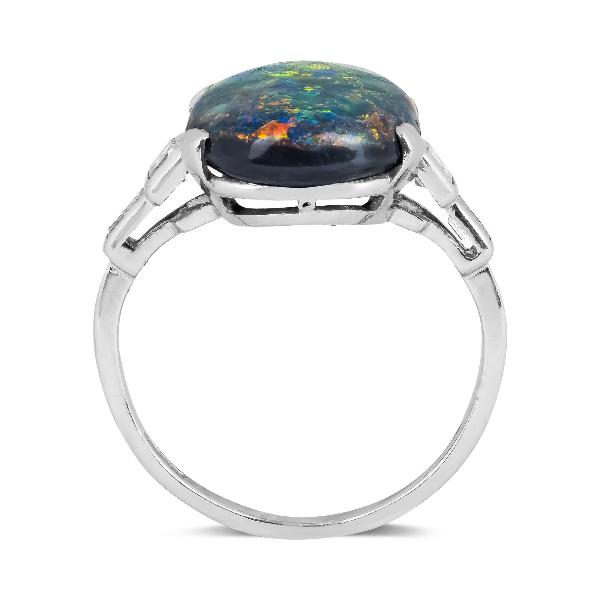 Cabochon Cut Black Opal and Diamond Ring Cabochon Cut, Claw Set_3