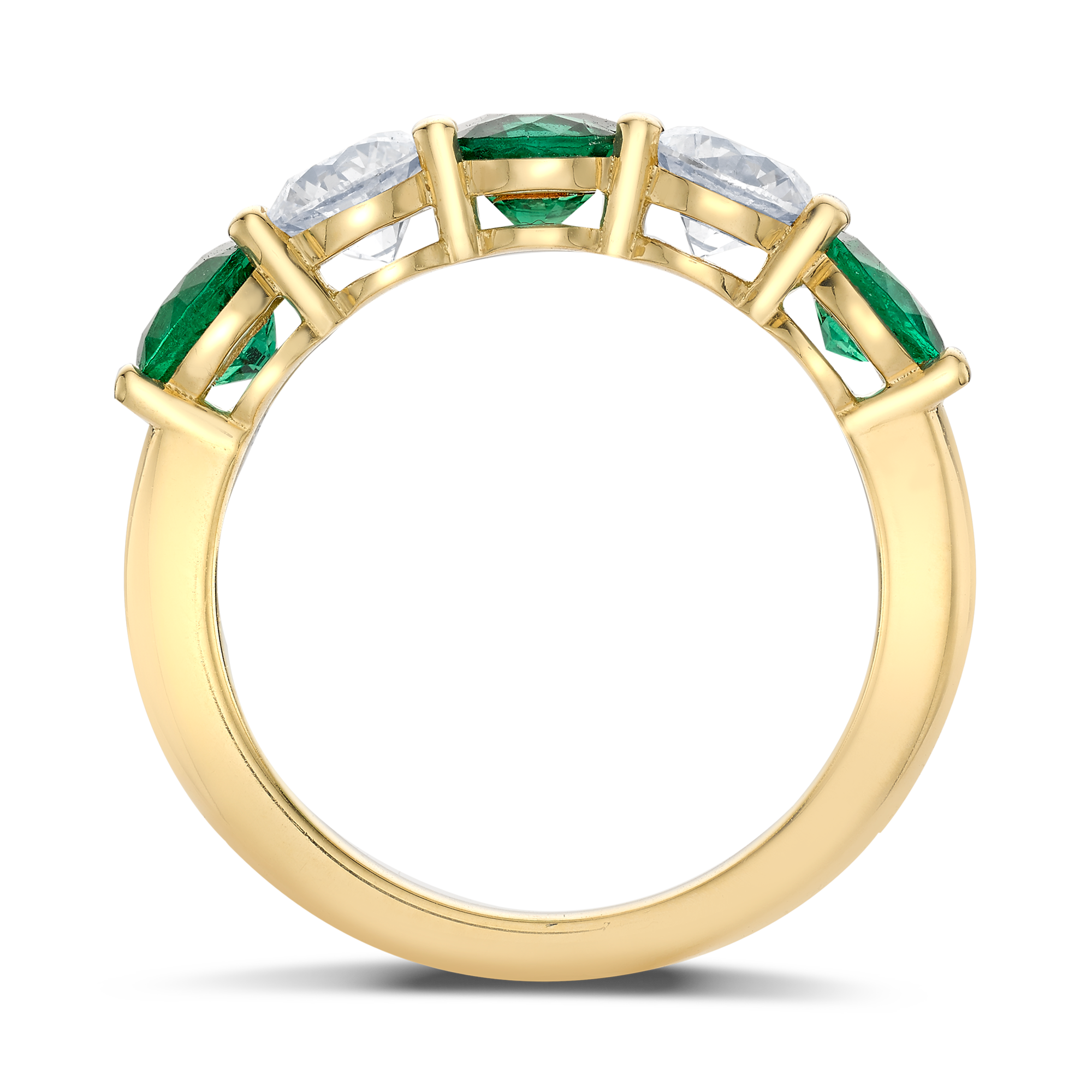 Five Stone Emerald and Diamond Ring Round & Brilliant Cut, Claw Set_3