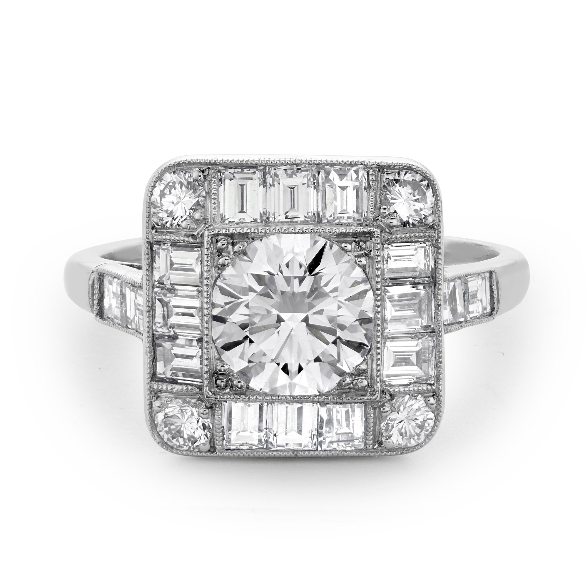 Old Cut 1.26ct Diamond Plaque Ring Old Cut, Millegrain Set_2