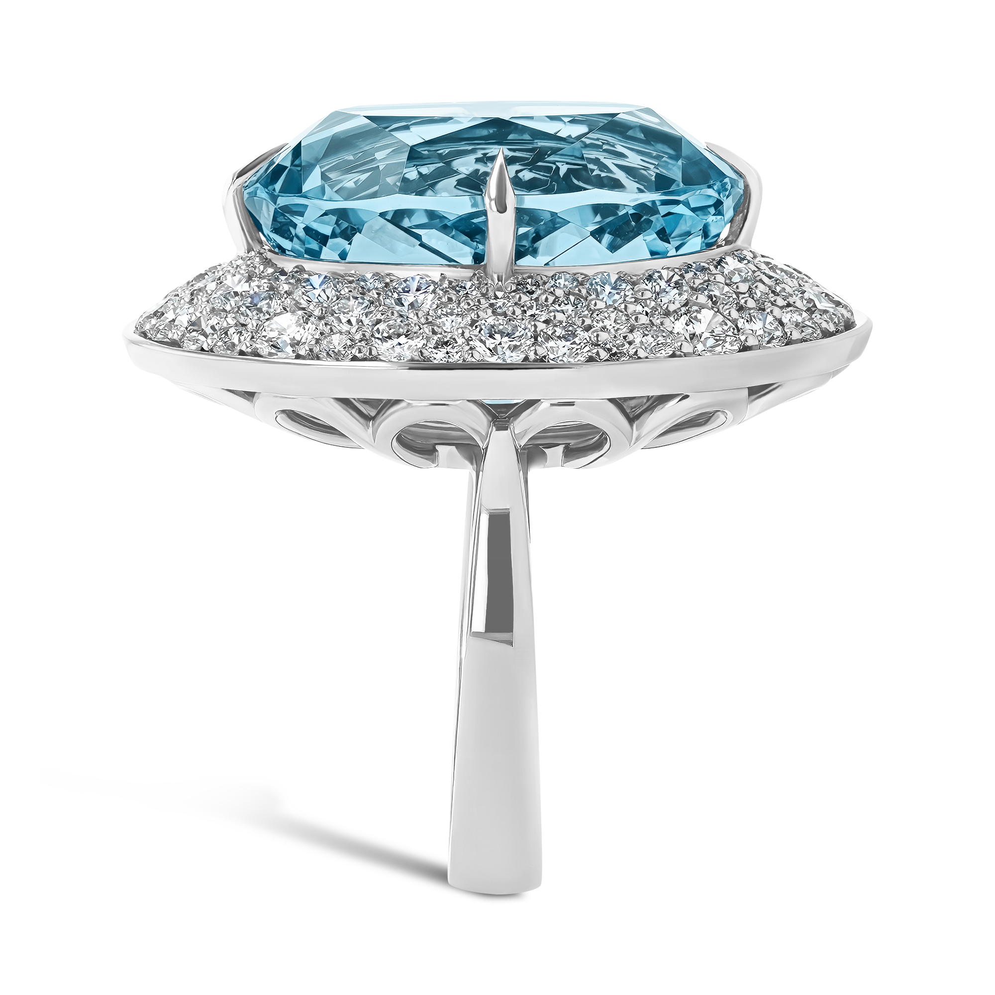 Snowstorm 21.08ct Aquamarine and Diamond Cocktail Ring Oval Cut, Claw Set_4