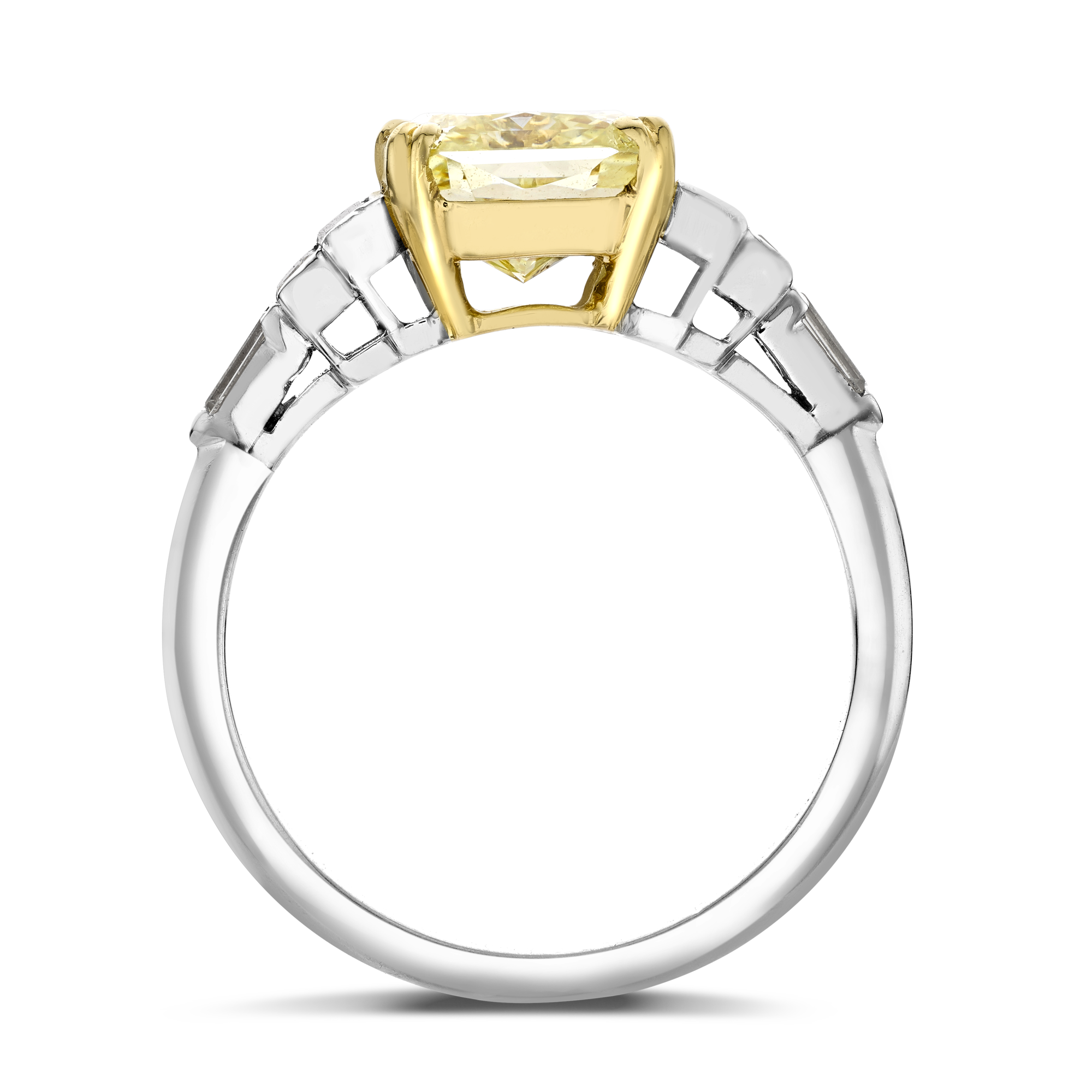 Fancy Intense Yellow Diamond Solitaire with Diamond Shoulders Radiant Cut, Four Claw Set_3