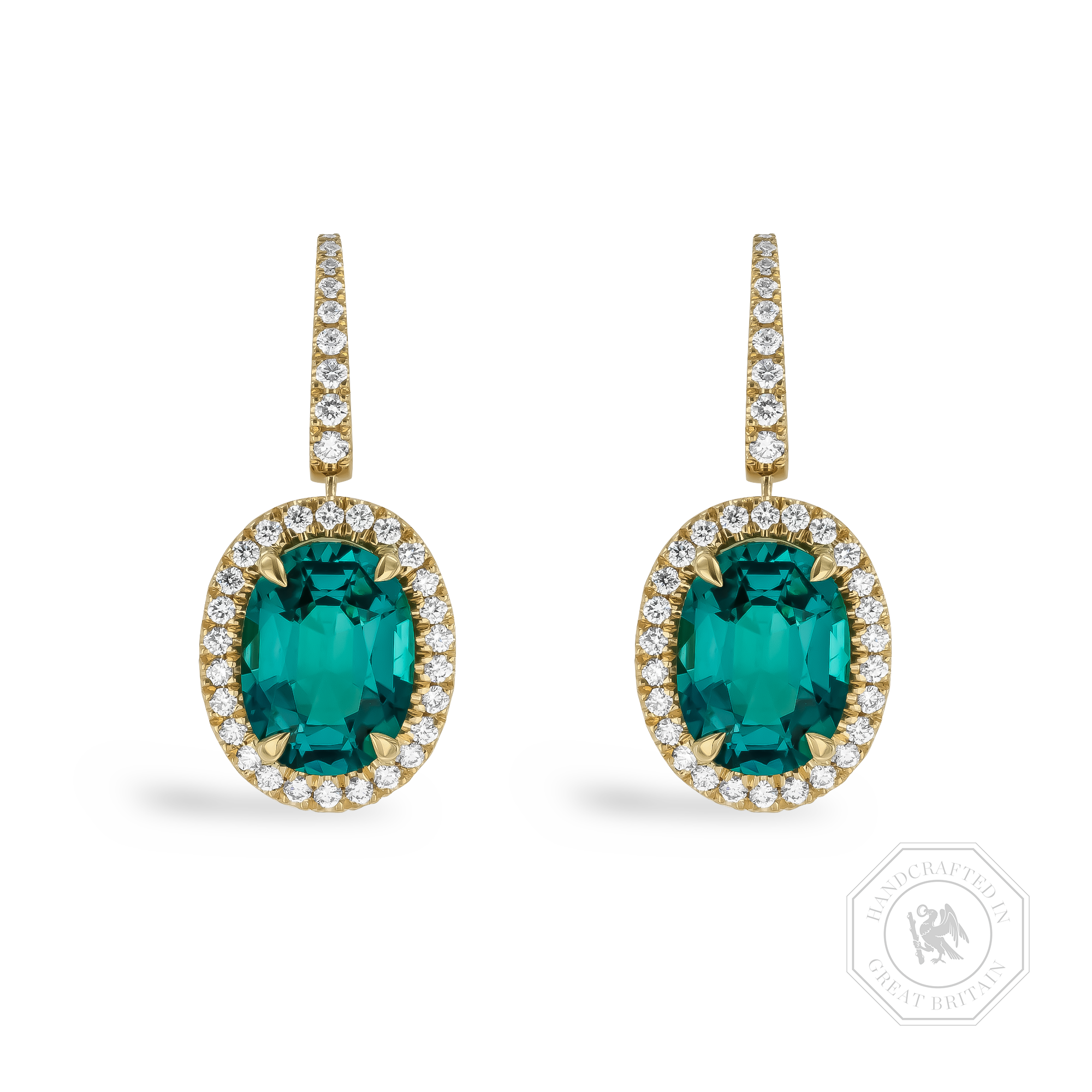 Oval Cut 4.01ct Lagoon Tourmaline and Diamond Earrings Oval Cut, Claw Set_1