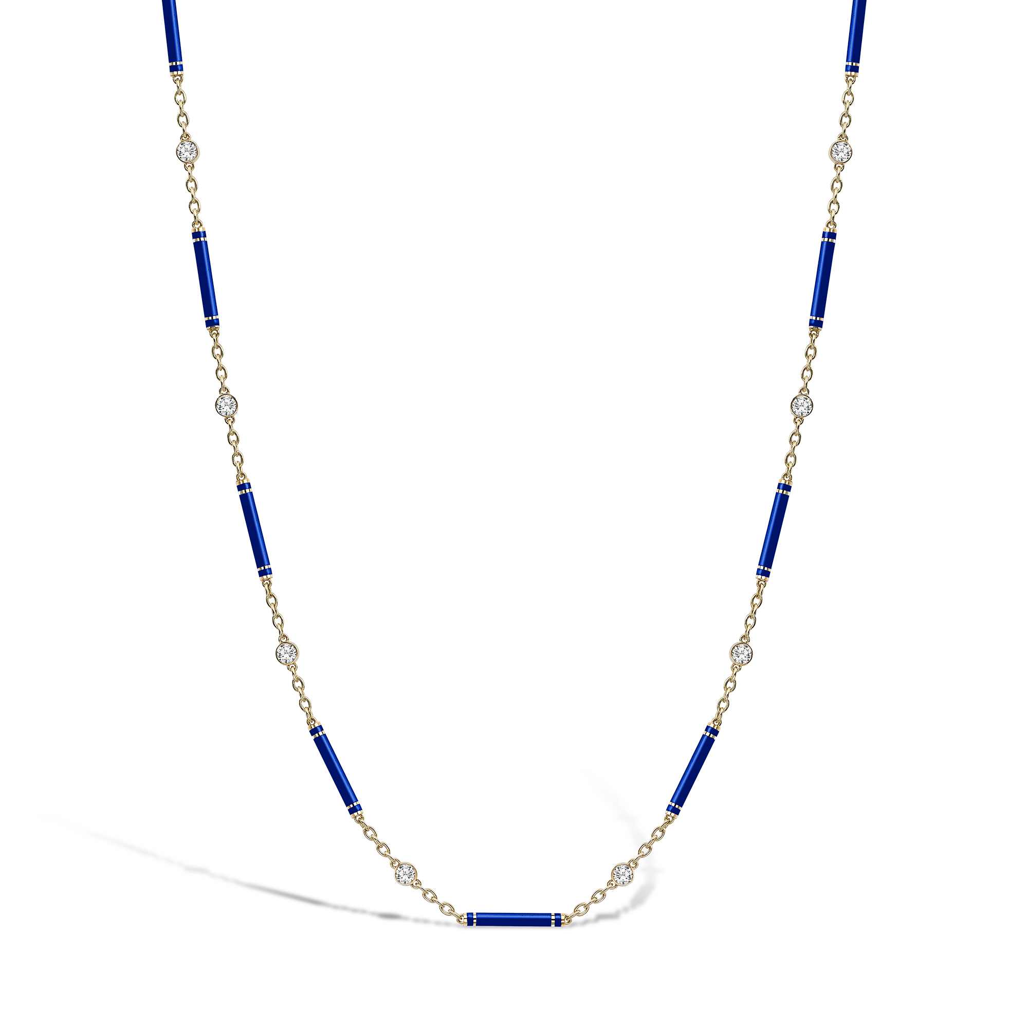 Brilliant Cut Diamond Necklace Long Necklace with Navy Blue Enamel_2
