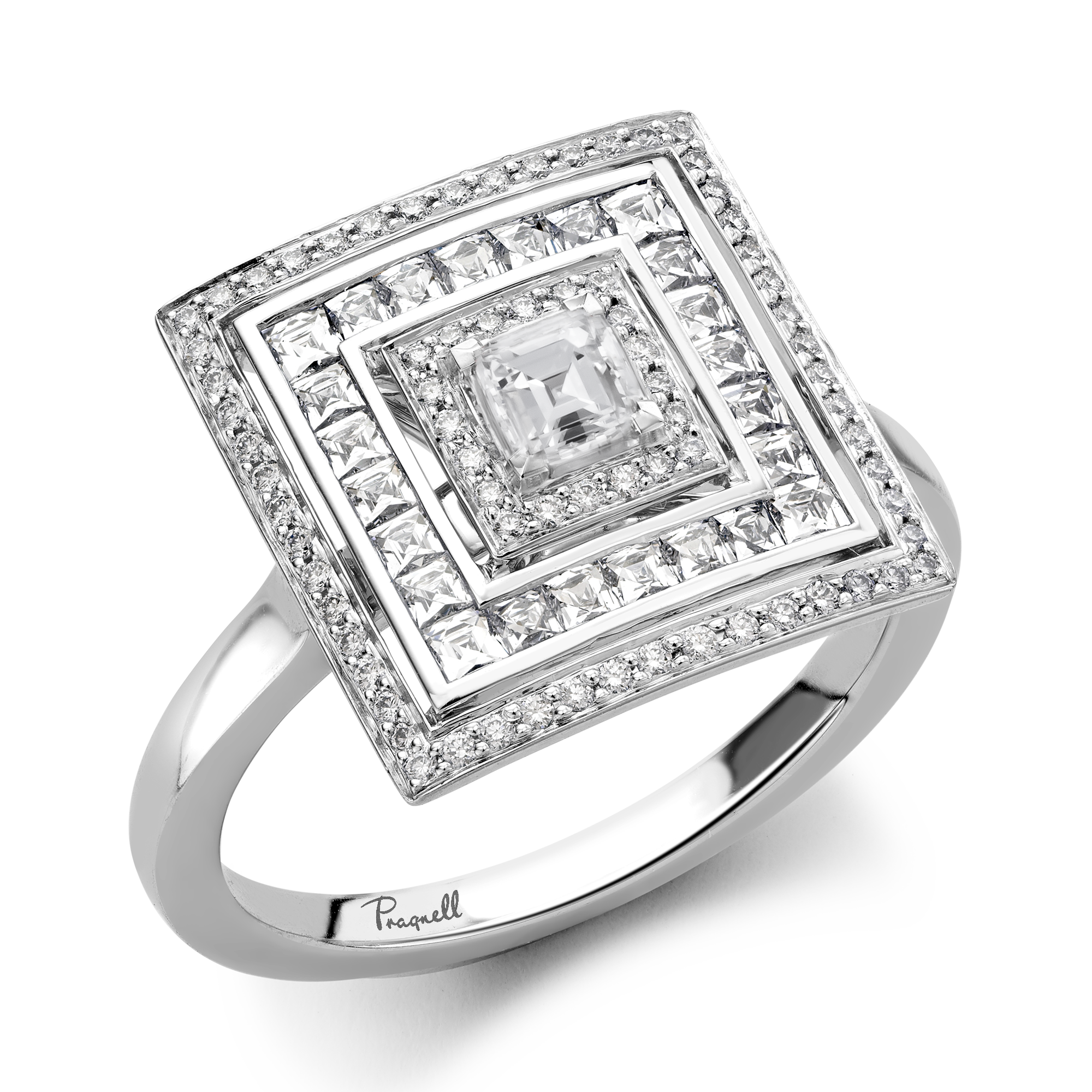 Carre cut Diamond Ripple Ring Carre Cut, Four Claw Set_1