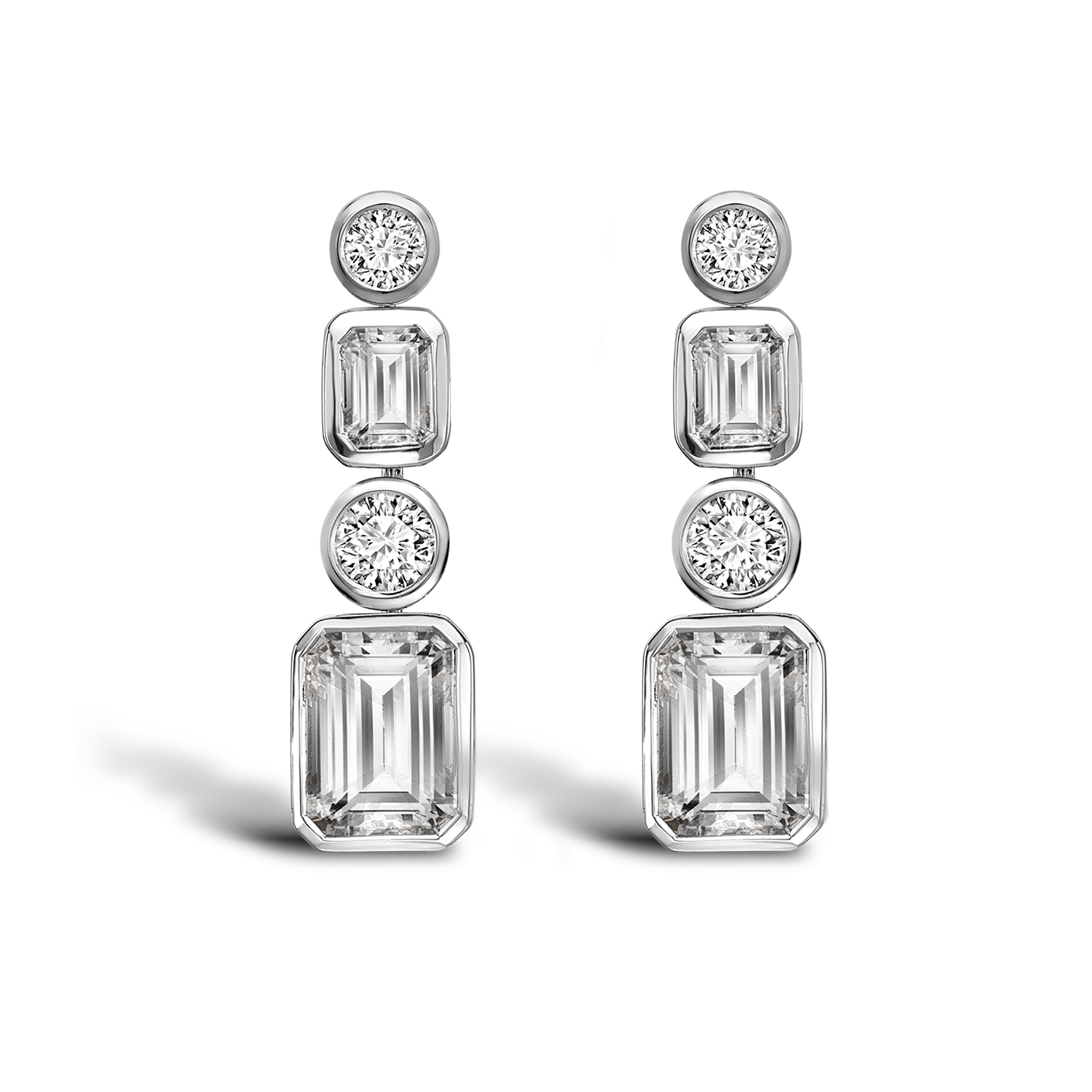 Emerald Cut Diamond Drop Earrings Emerald Cut, Brilliant Cut, Rubover Set_1