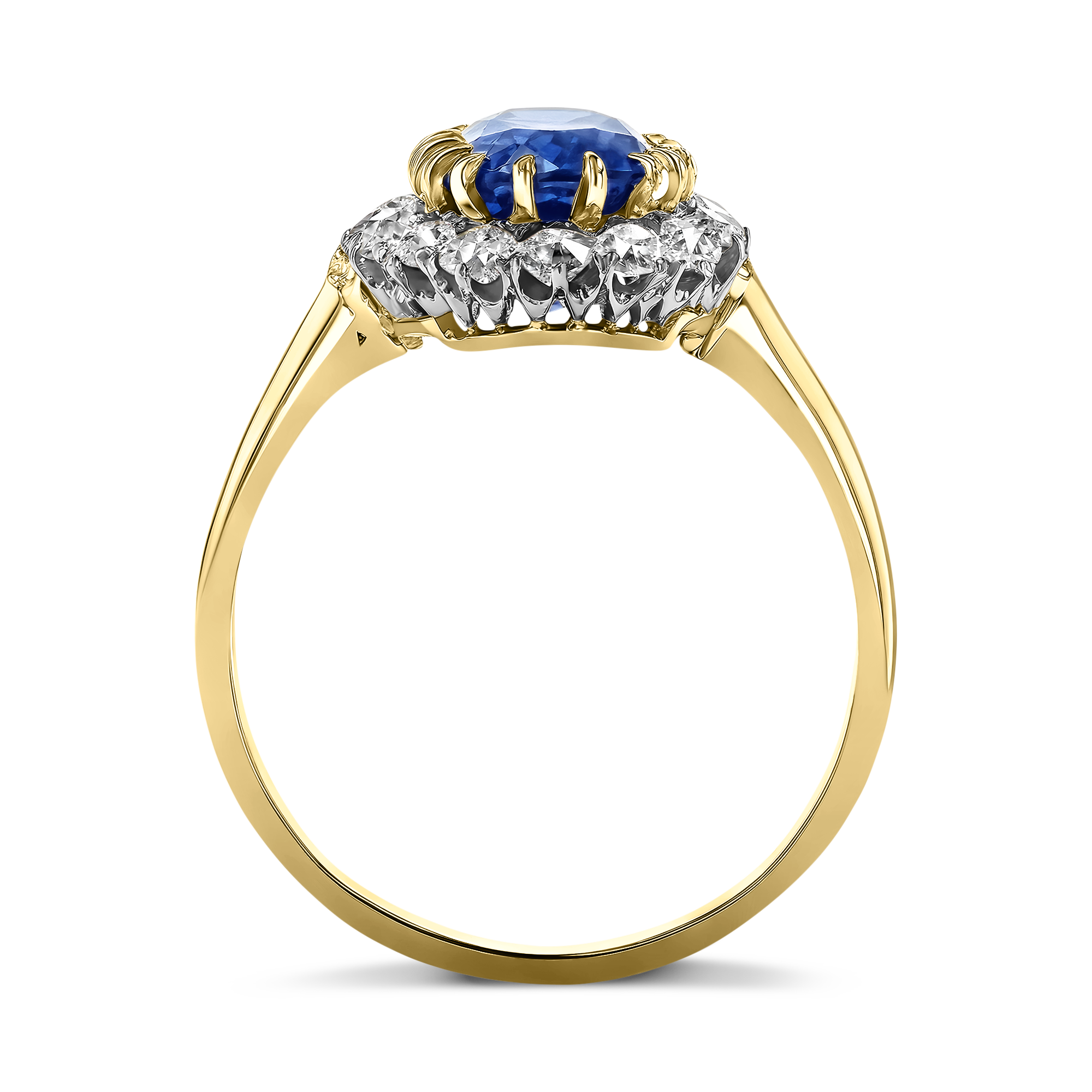 Sri-Lankan Blue Sapphire and Diamond Cluster Ring Oval Cut, Claw Set_3