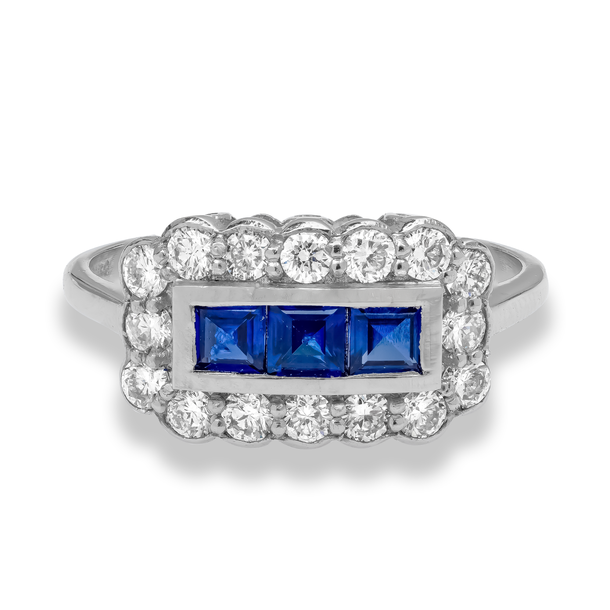 Square Step Cut Sapphire and Diamond Ring Square Step Cut, Channel Set_2