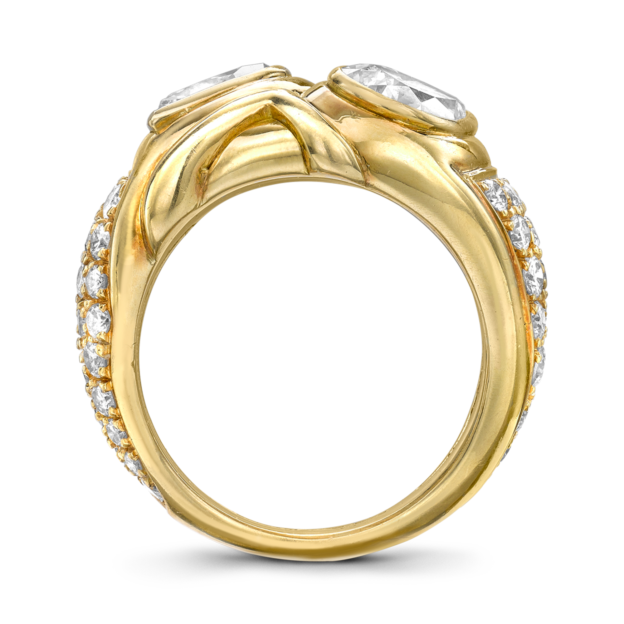 1980s Bvlgari Diamond Ring Pear Cut Dress Ring, with Diamond Shoulders_3