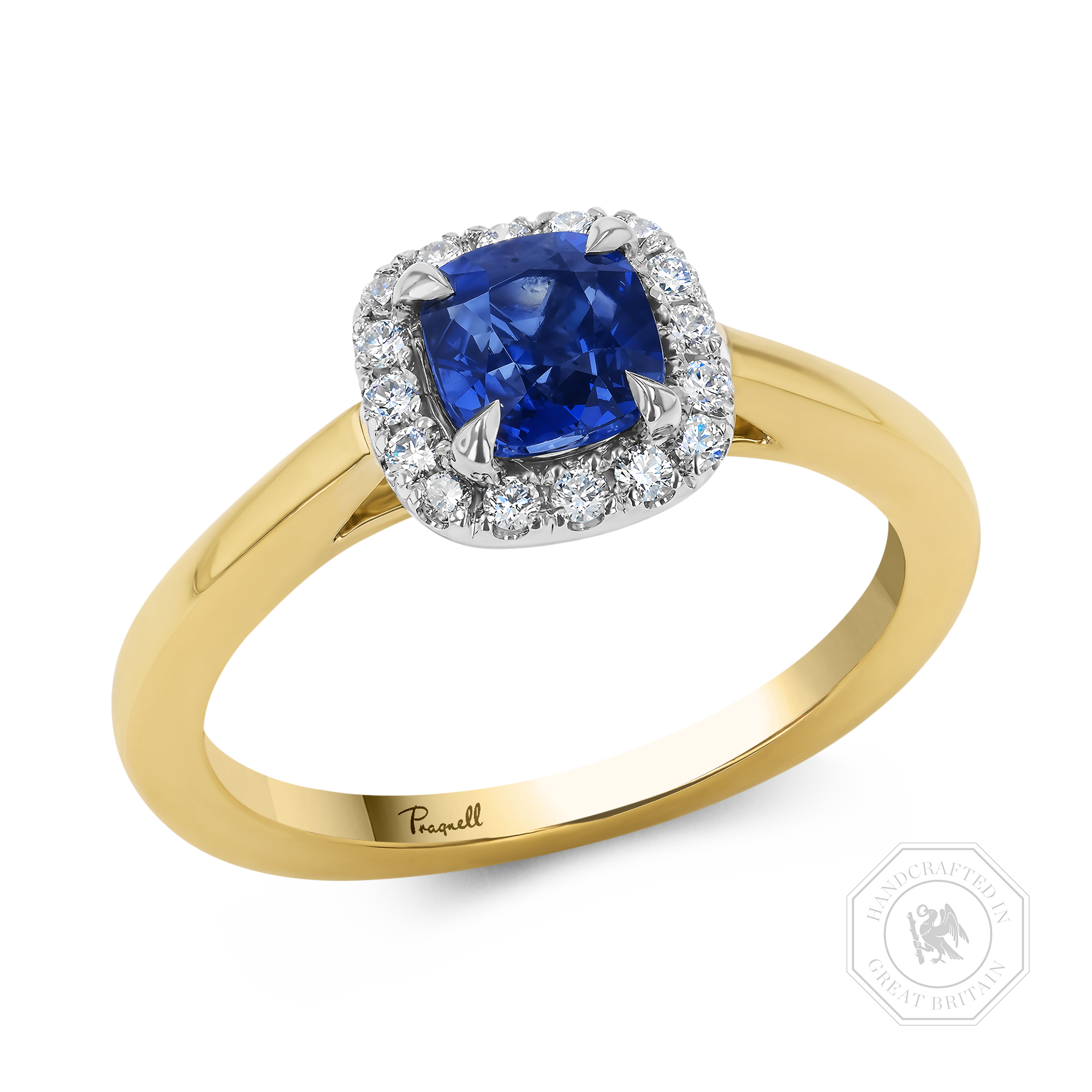 Cushion Cut 1.00ct Sapphire and Diamond Cluster Ring Cushion modern cut, Claw set_1