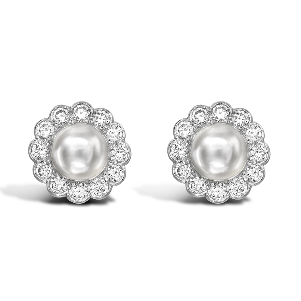 Contemporary Natural Pearl Ear Studs Natural Pearl Studs, with Diamond Surrounds_1