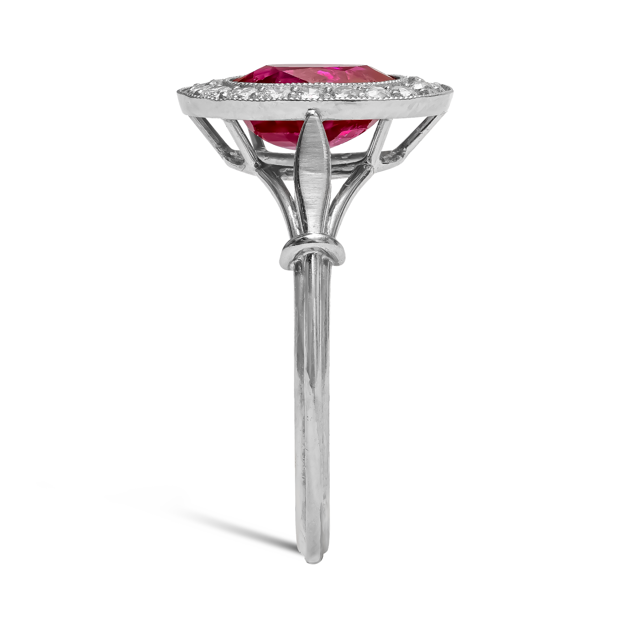 Victorian Cushion Cut 1.68ct Burma Ruby and Diamond Ring Modern Cushion Cut, Millegrain Set_4