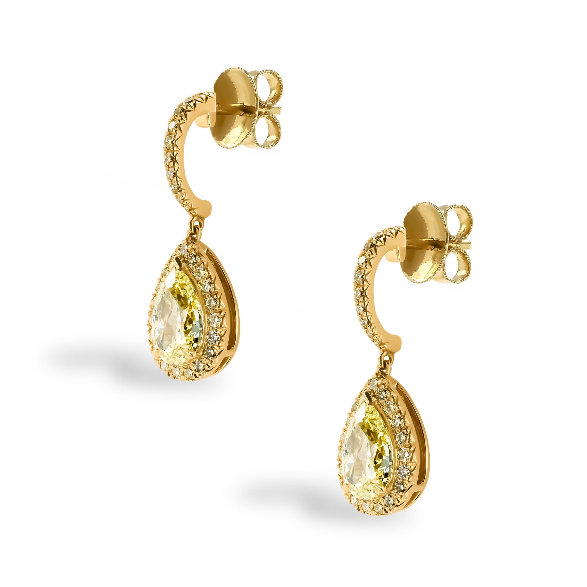 Celestial 2.11ct Fancy Yellow Diamond Drop Earrings Pear & Brilliant Cut, Claw Set_2