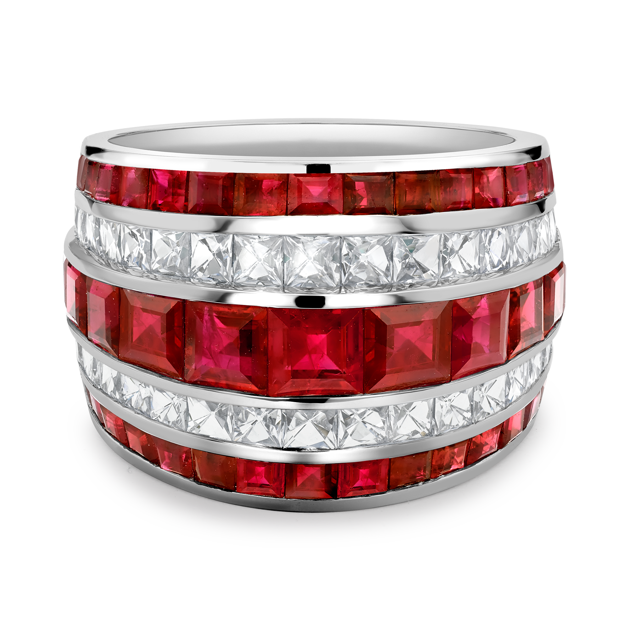 Manhattan Classic Ruby & Diamond Ring Carre & French Cut, Channel Set_2