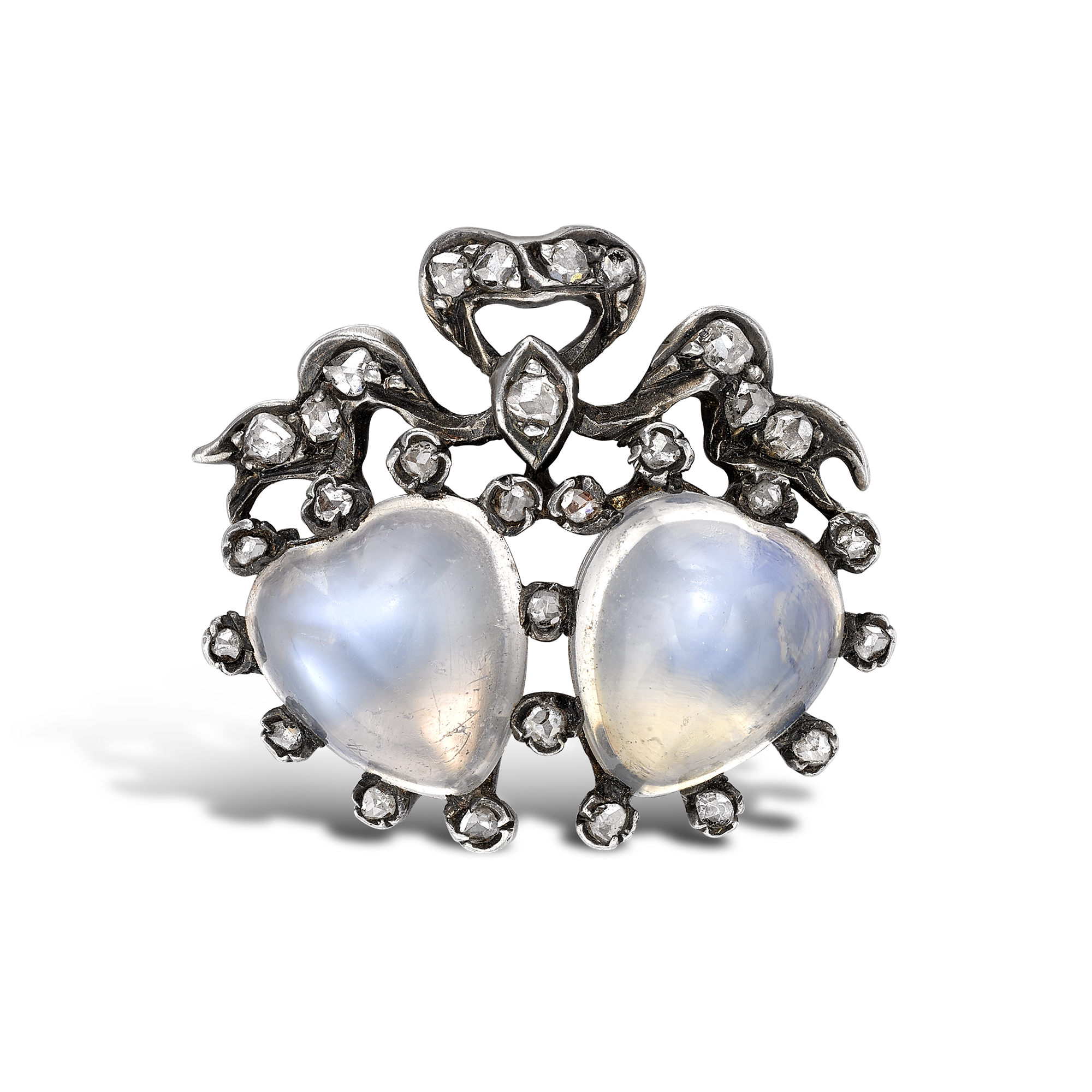Belle Epoque Moonstone Brooch Heart Shape Moonstone Brooch, with Diamond Surround_1