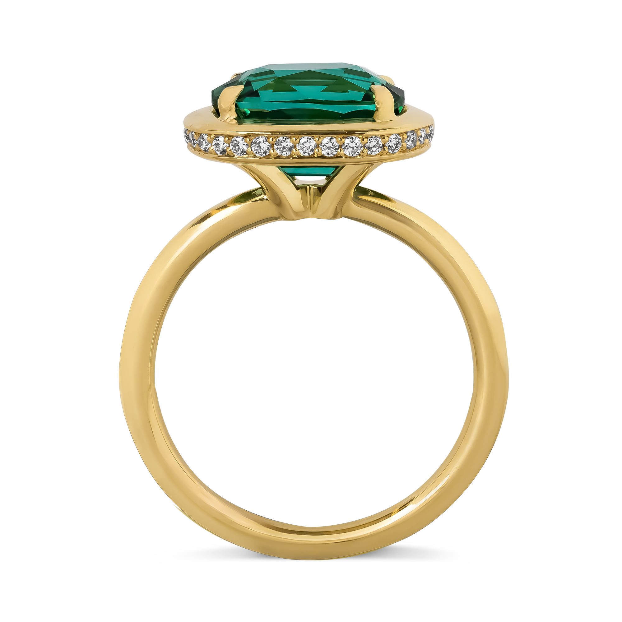 Skimming Stone 3.62ct Lagoon Toumaline and Diamond Ring Modern Cushion Cut, Claw Set_3