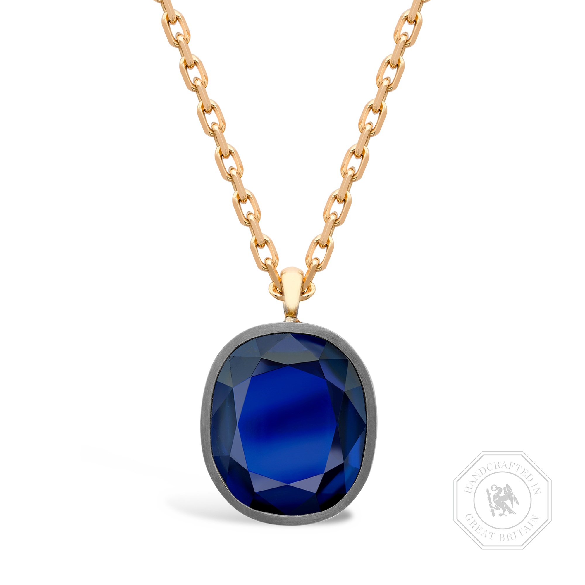 Masterpiece Legacy 14.00ct Sapphire Solitaire Pendant Cushion Antique Cut, Rubover Set_1